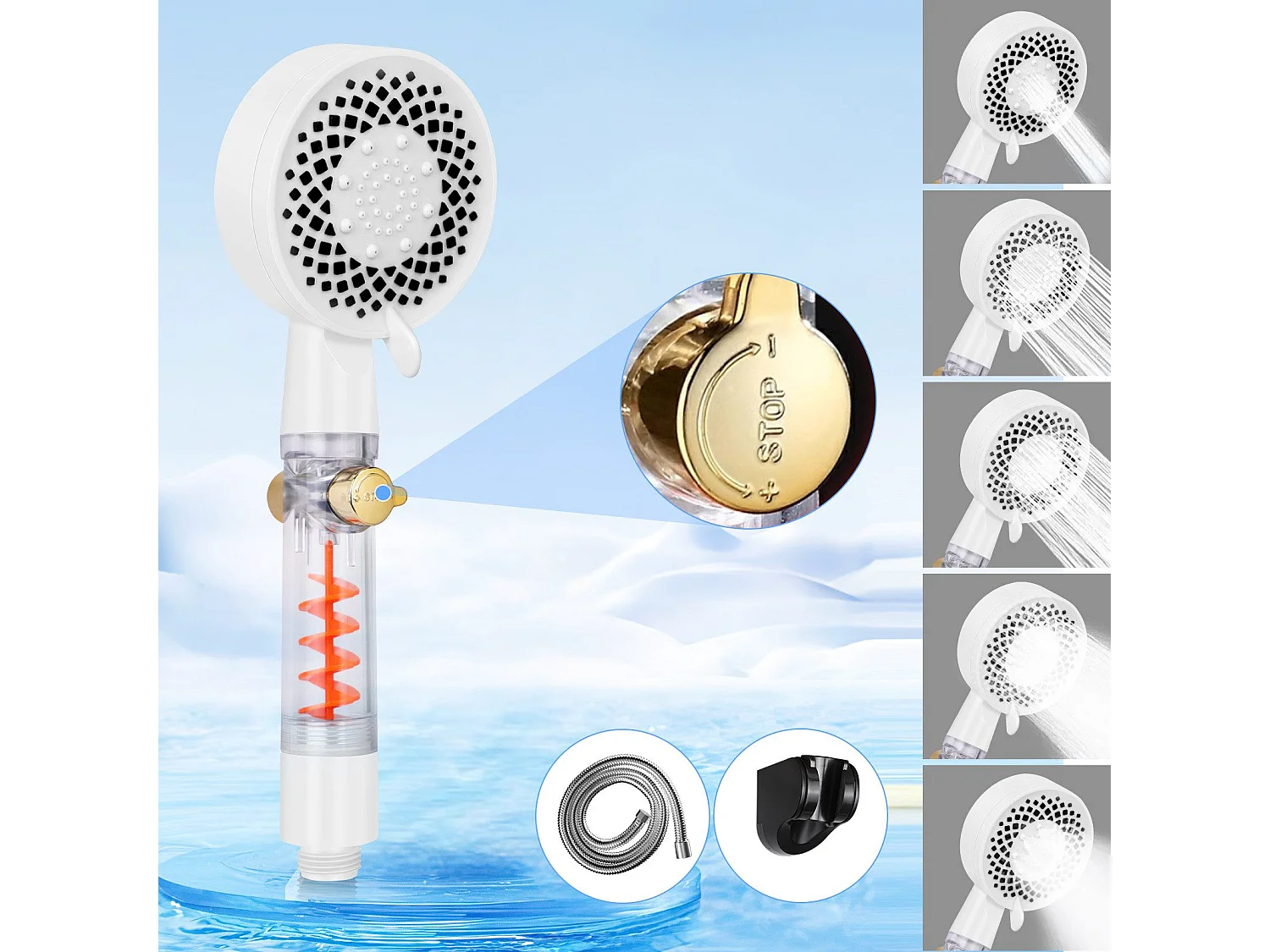 NETTLIFE Douchette à main ronde à économie d'eau avec 5 jets Blanc