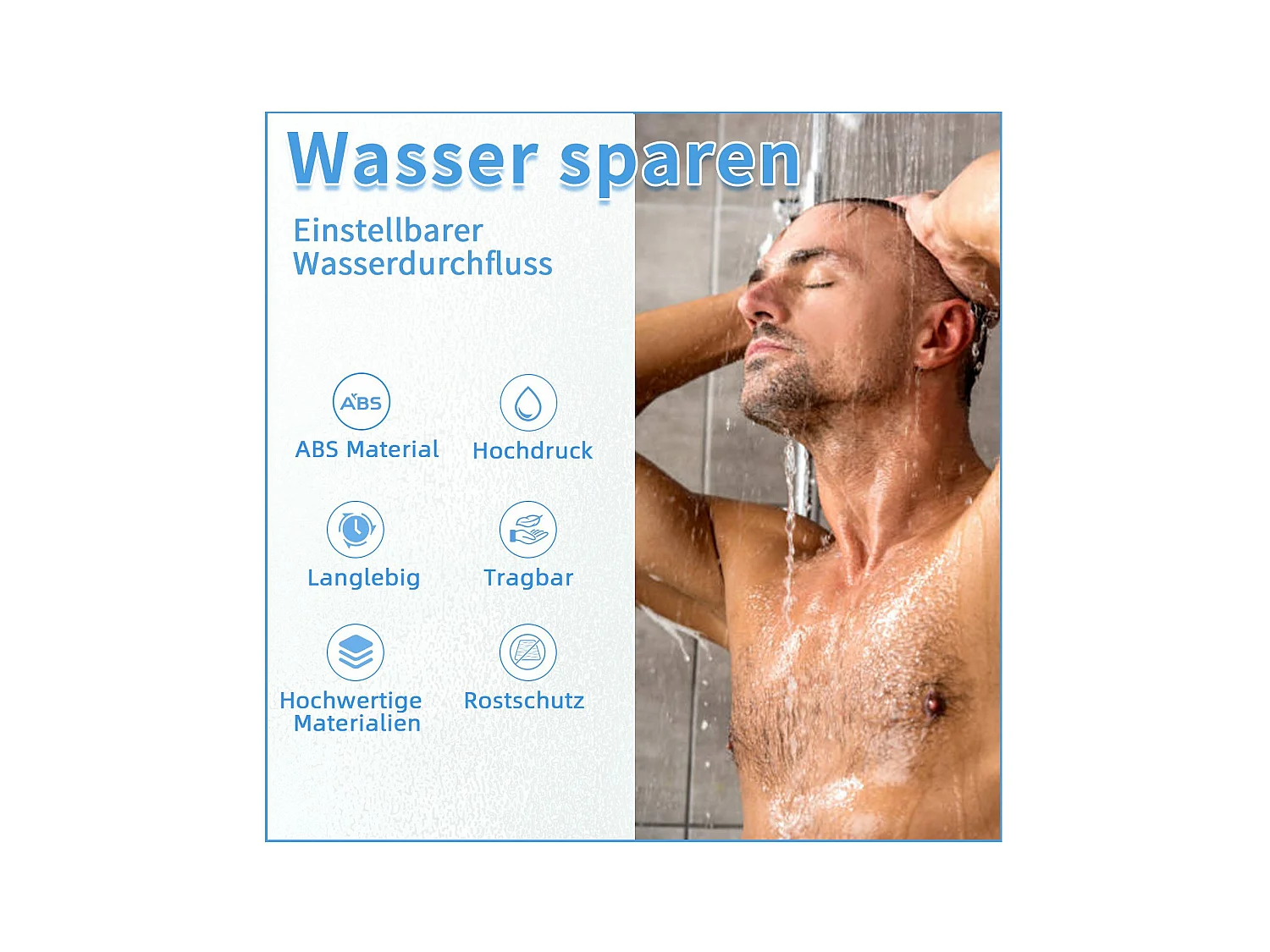 NETTLIFE Douchette à main noire douchette à économie d'eau avec 3 jets de forme carrée