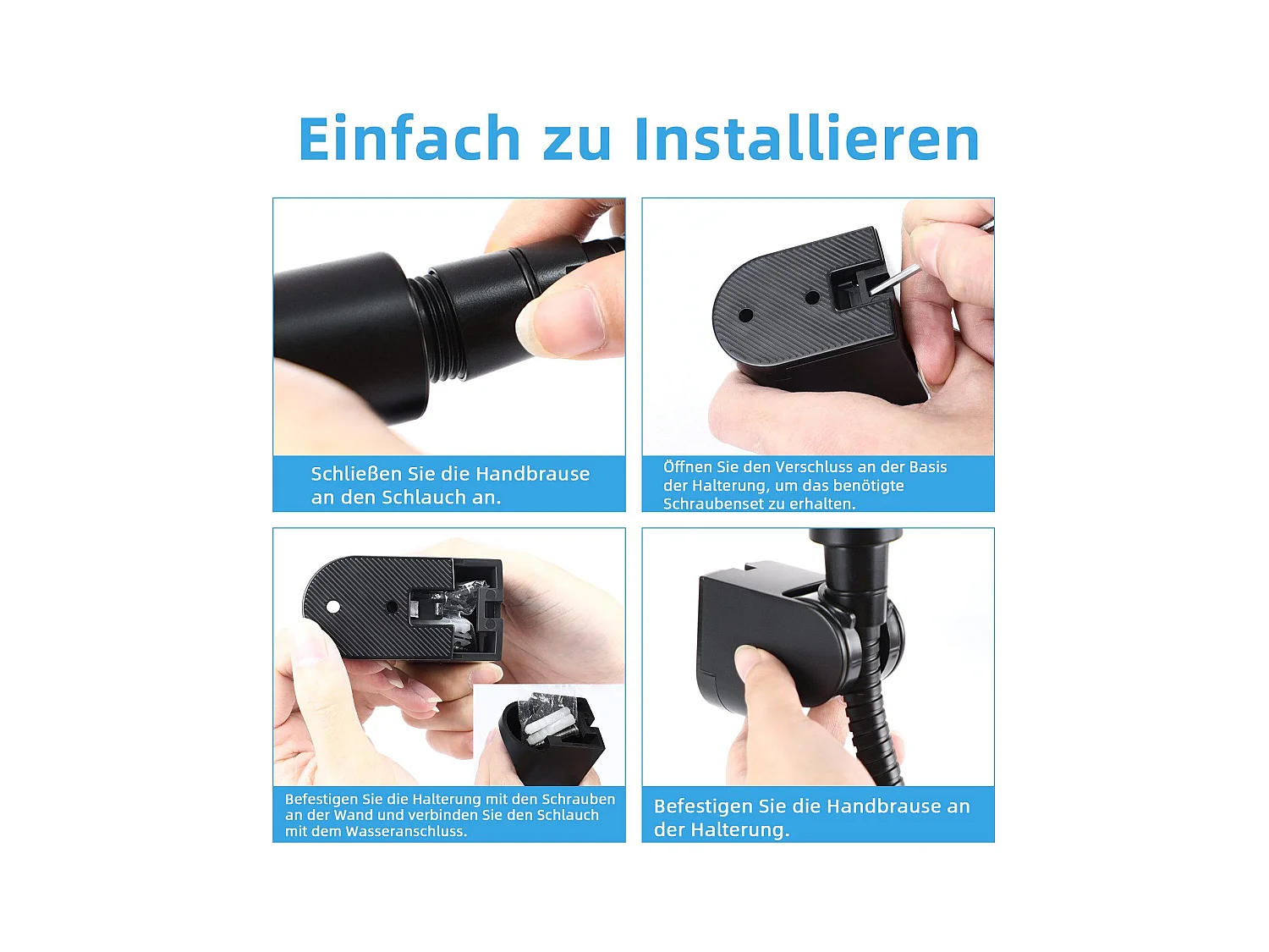 NETTLIFE Douchette à main noire douchette à économie d'eau avec 3 jets de forme carrée