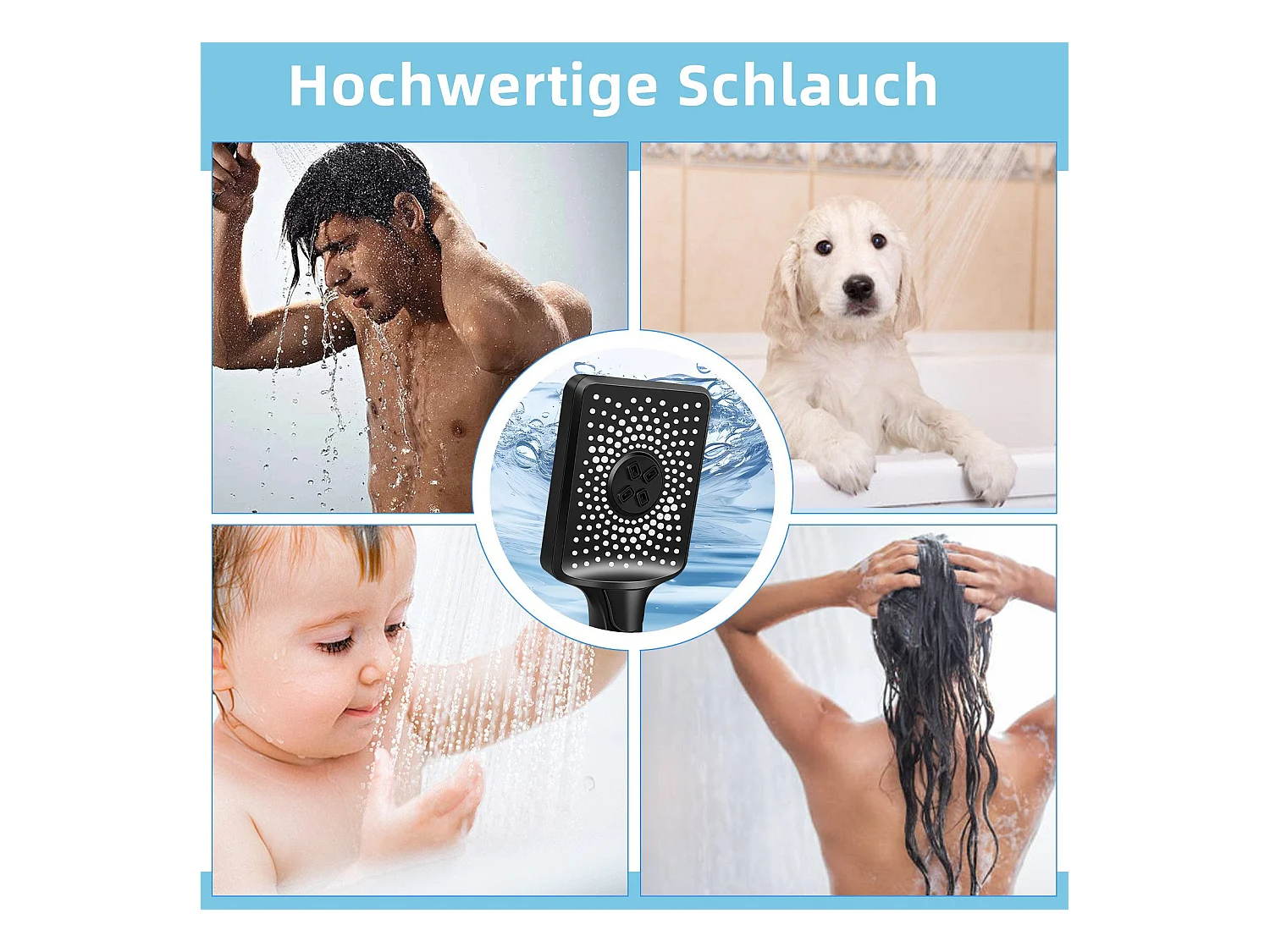 NETTLIFE Douchette à main noire douchette à économie d'eau avec 3 jets de forme carrée