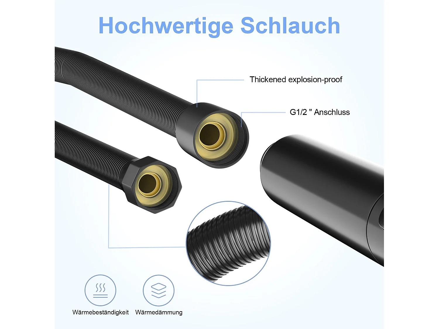 NETTLIFE Douchette à main Handburase 5 types de jets stop eau avec flexible noir