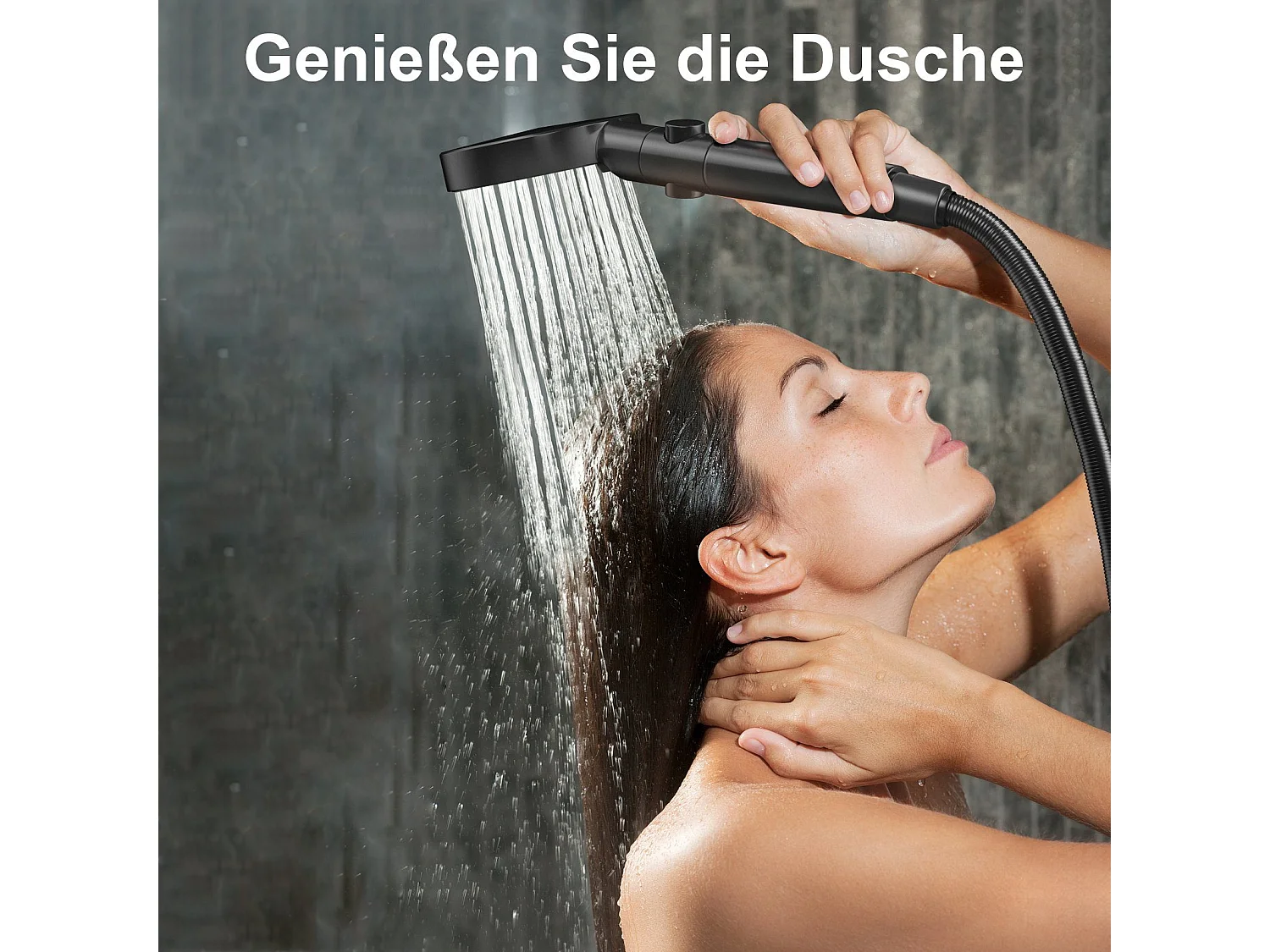 NETTLIFE Douchette à main Handburase 5 types de jets stop eau avec flexible noir