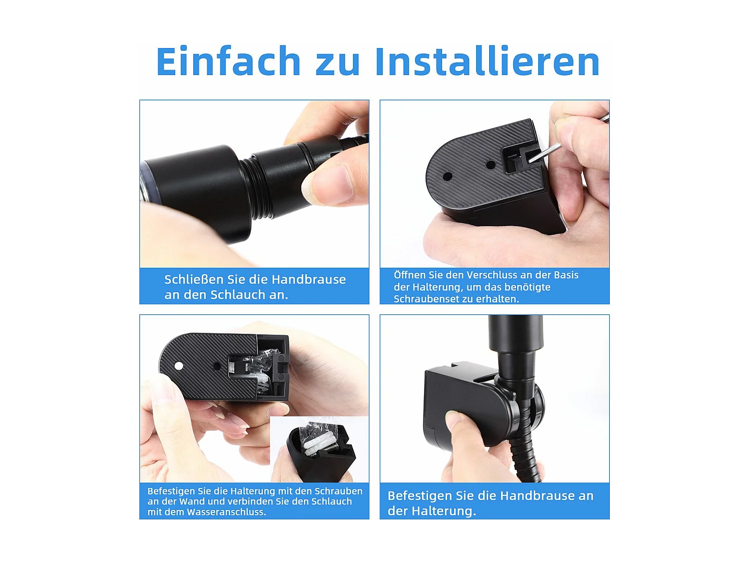 NETTLIFE Schwarze, runde, wassersparende Handbrause mit 5 Düsen