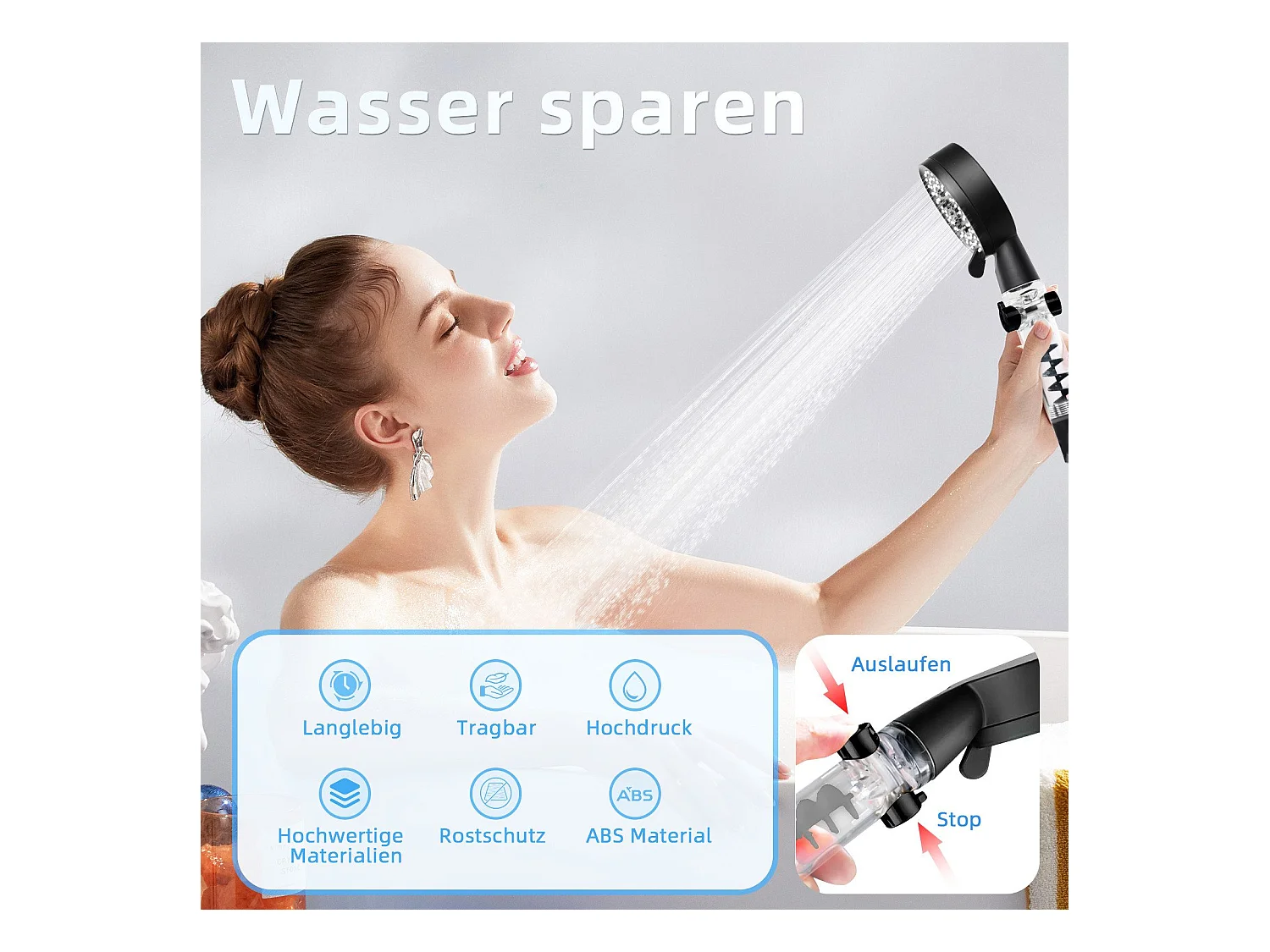 NETTLIFE Zwarte ronde waterbesparende handdouche met 5 jets