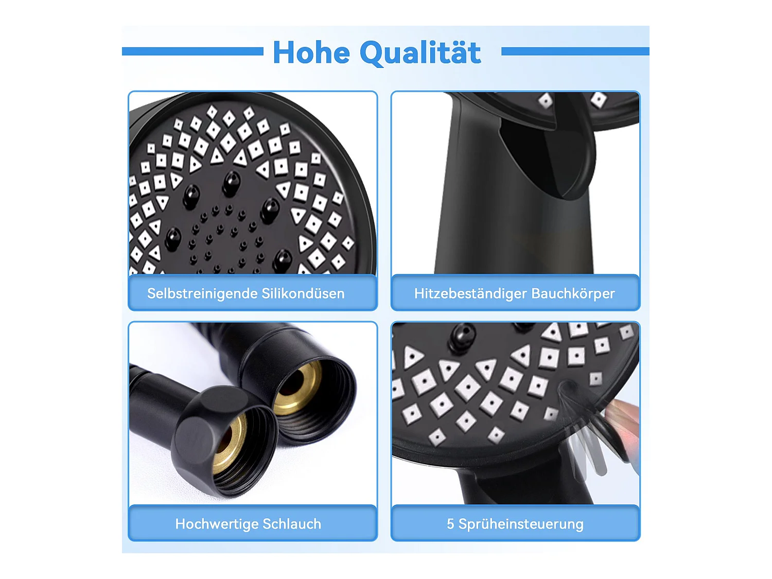 NETTLIFE Zwarte ronde waterbesparende handdouche met 5 jets