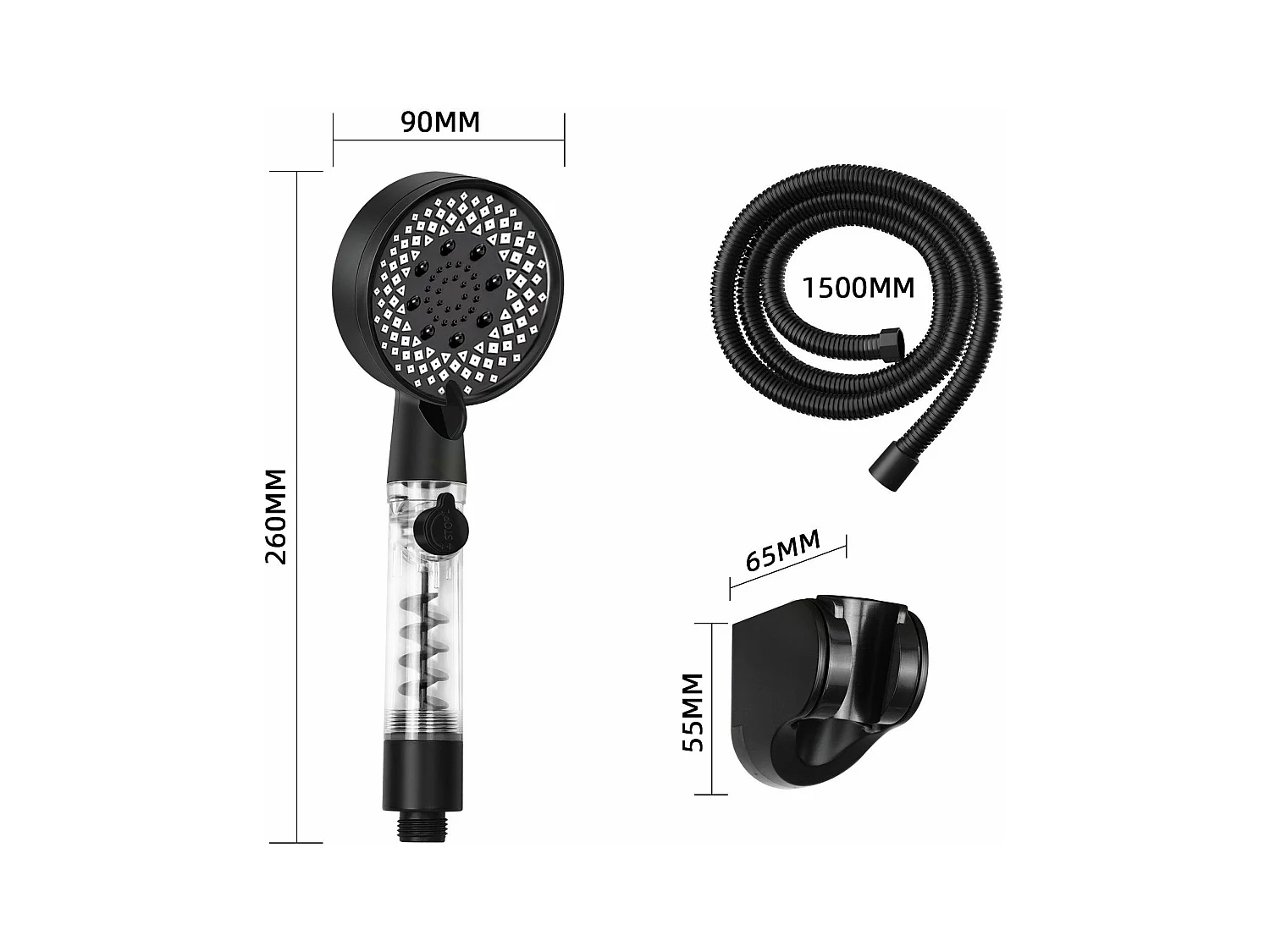 NETTLIFE Zwarte ronde waterbesparende handdouche met 5 jets