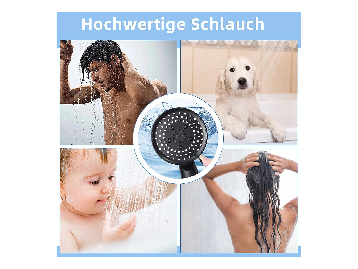 NETTLIFE Zwarte ronde waterbesparende handdouche met 5 jets