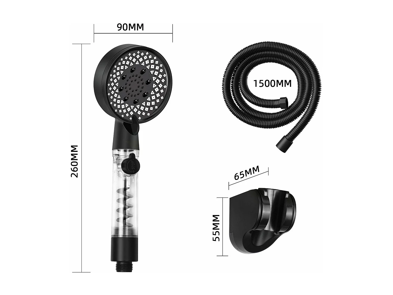 NETTLIFE Douchette à main ronde noire à économie d'eau avec 5 jets