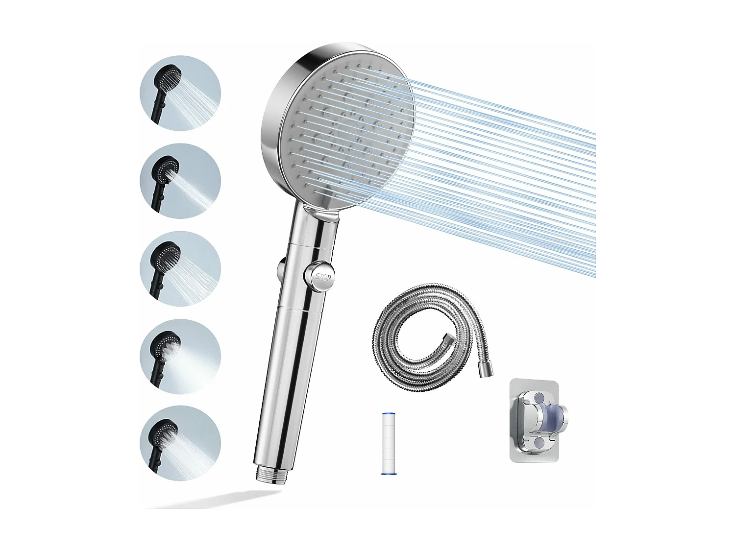 NETTLIFE Douchette à main Douchette à main 5 types de jets avec flexible, pomme de douche à économie d'eau