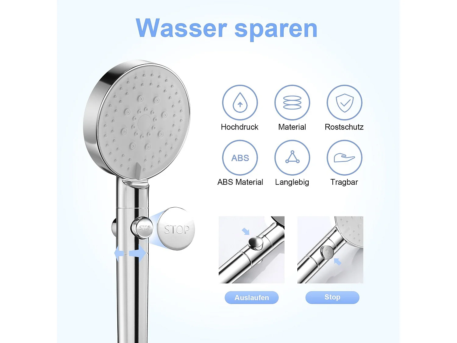 NETTLIFE Douchette à main Douchette à main 5 types de jets avec flexible, pomme de douche à économie d'eau