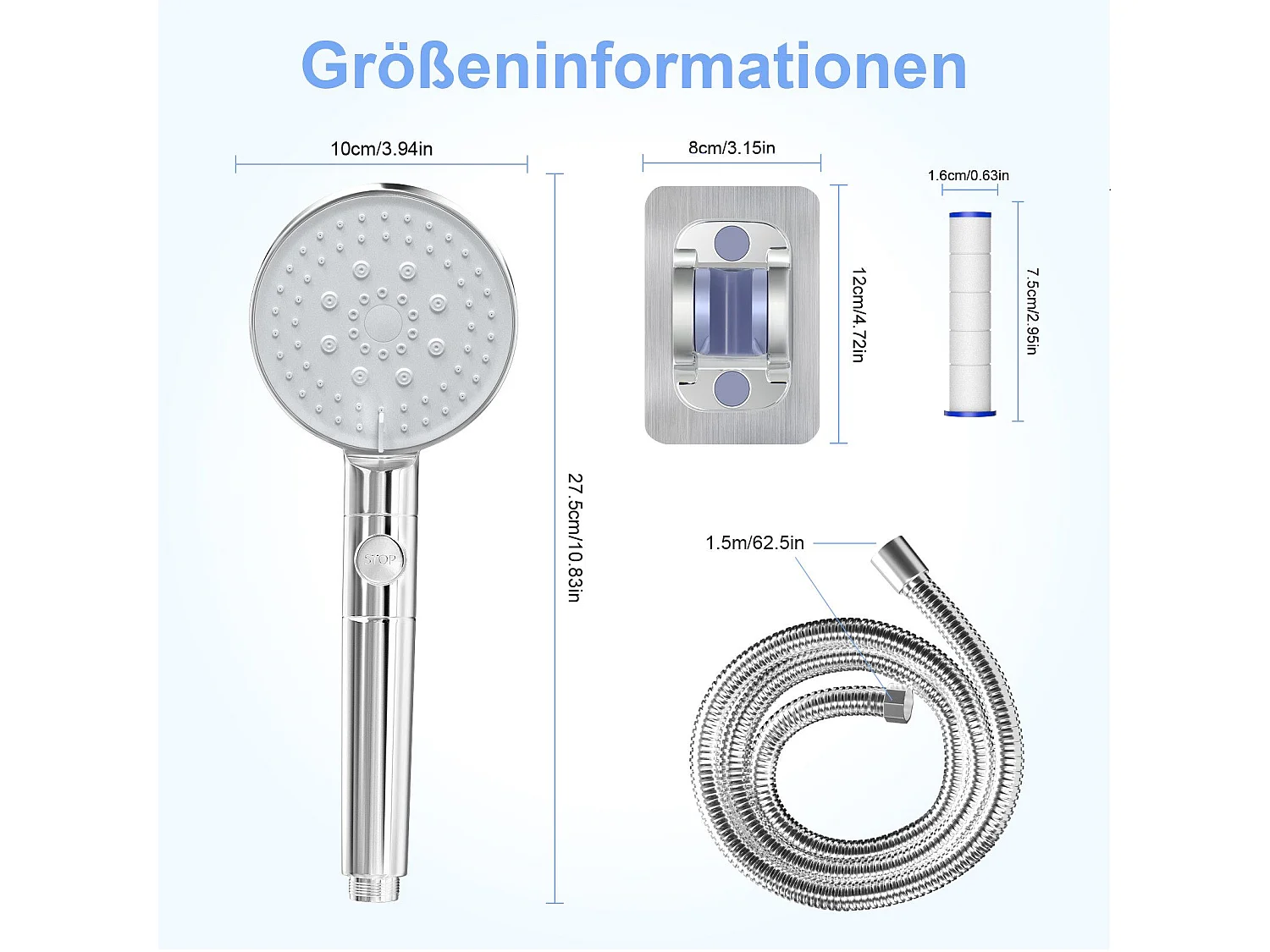 NETTLIFE Douchette à main Douchette à main 5 types de jets avec flexible, pomme de douche à économie d'eau