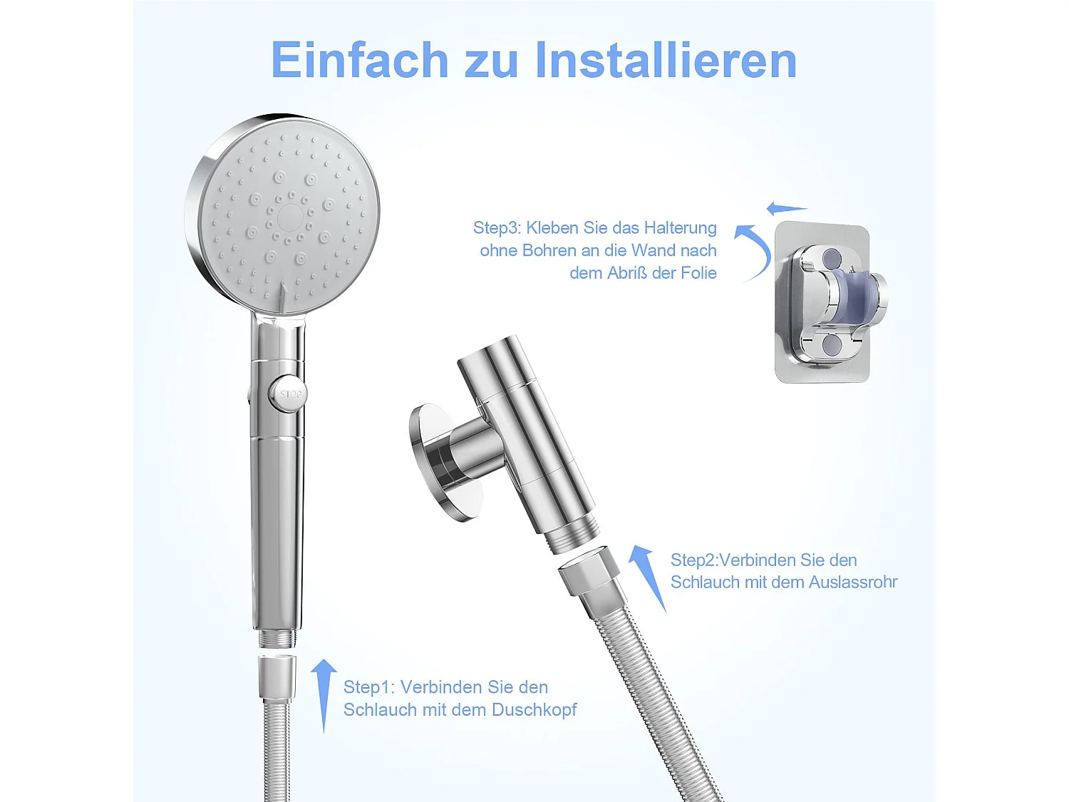 NETTLIFE Douchette à main Douchette à main 5 types de jets avec flexible, pomme de douche à économie d'eau