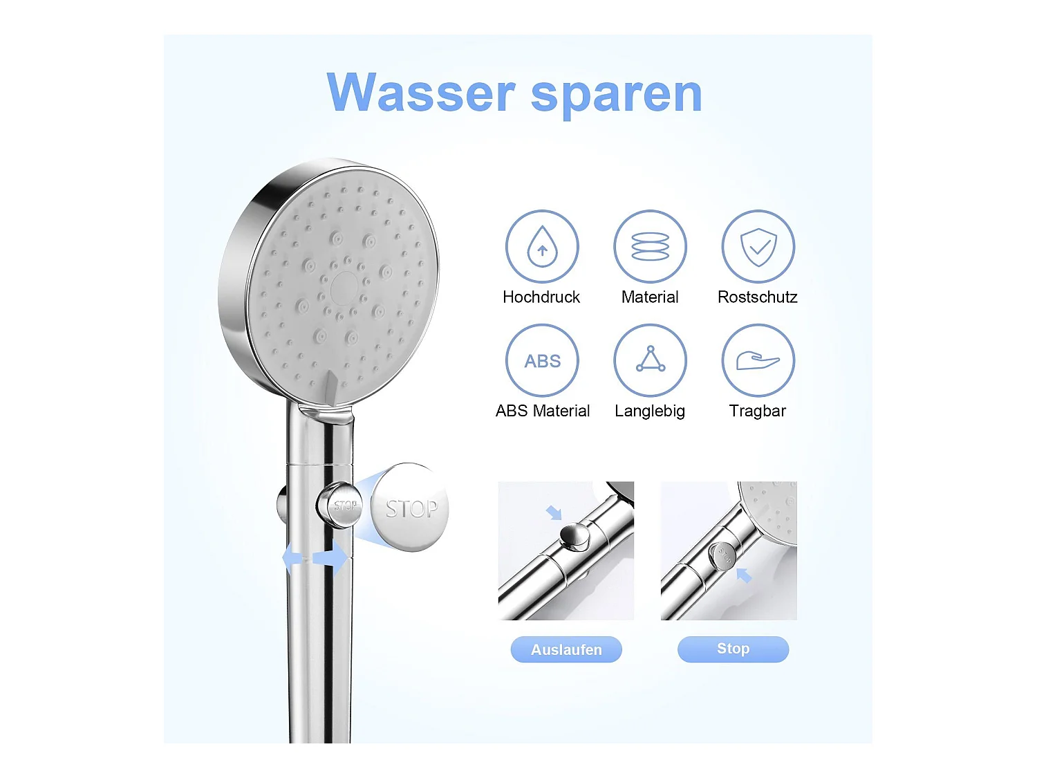 NETTLIFE Handheld Douchekop 5 Straalsoorten Handheld Douche met Slang, Waterbesparende Douchekop