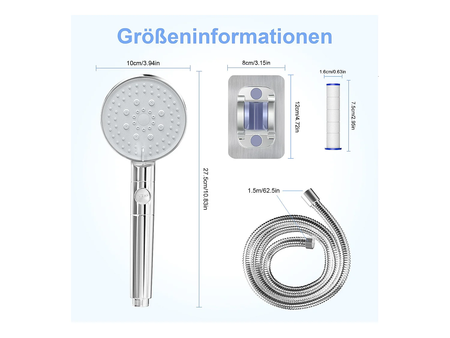 NETTLIFE Handheld Douchekop 5 Straalsoorten Handheld Douche met Slang, Waterbesparende Douchekop