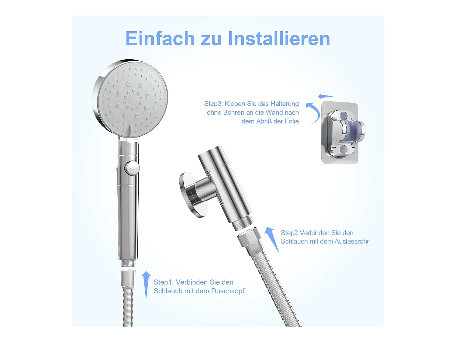 NETTLIFE Handheld Douchekop 5 Straalsoorten Handheld Douche met Slang, Waterbesparende Douchekop
