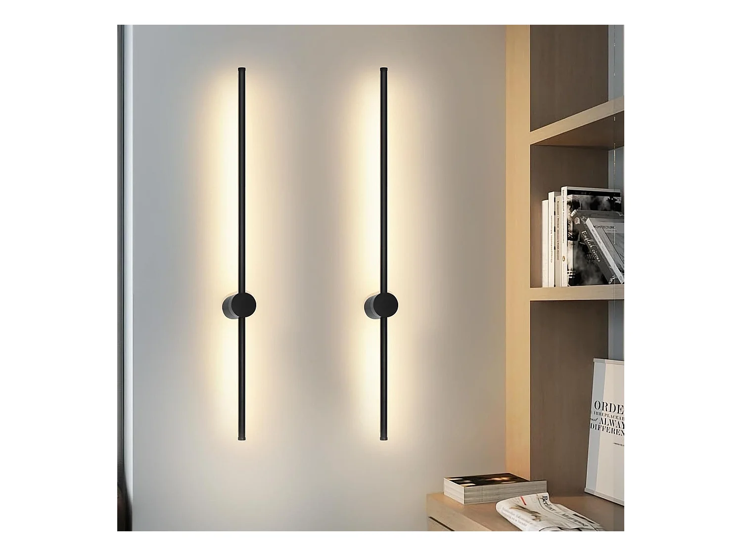 NETTLIFE 2 er Applique murale LED noire à l'intérieur 60CM 3000K indirecte moderne Éclairage mural orientable à 90°