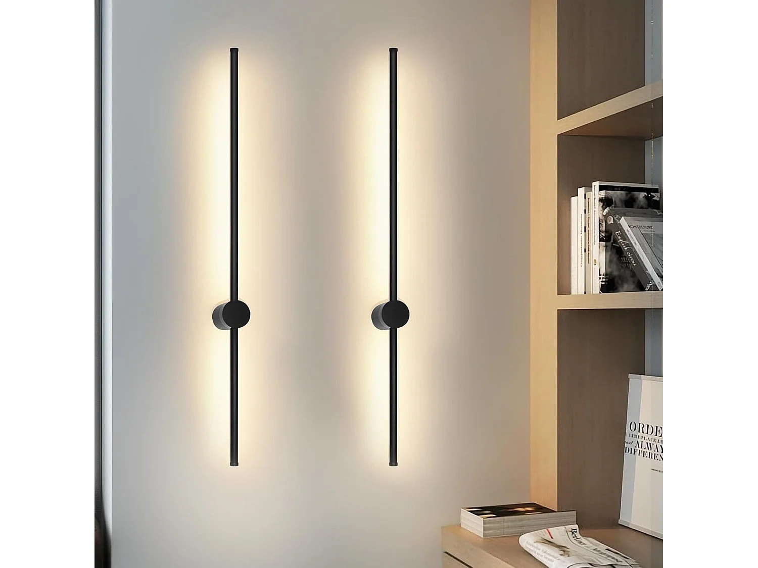 NETTLIFE 2 er Applique murale LED noire à l'intérieur 60CM 3000K indirecte moderne Éclairage mural orientable à 90°