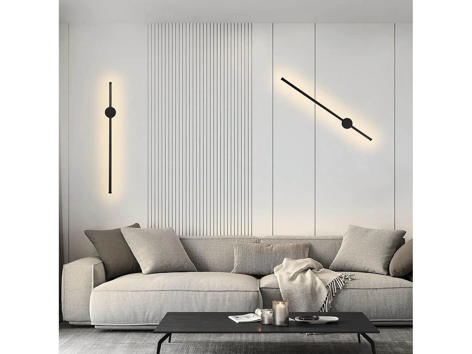 NETTLIFE 2 er Applique murale LED noire à l'intérieur 60CM 3000K indirecte moderne Éclairage mural orientable à 90°