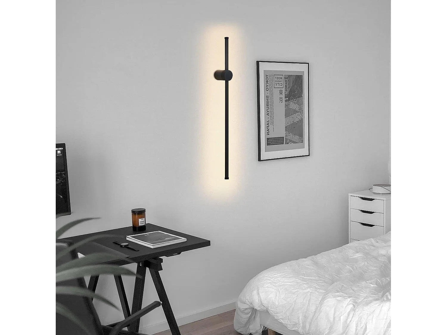 NETTLIFE 2 er Applique murale LED noire à l'intérieur 60CM 3000K indirecte moderne Éclairage mural orientable à 90°
