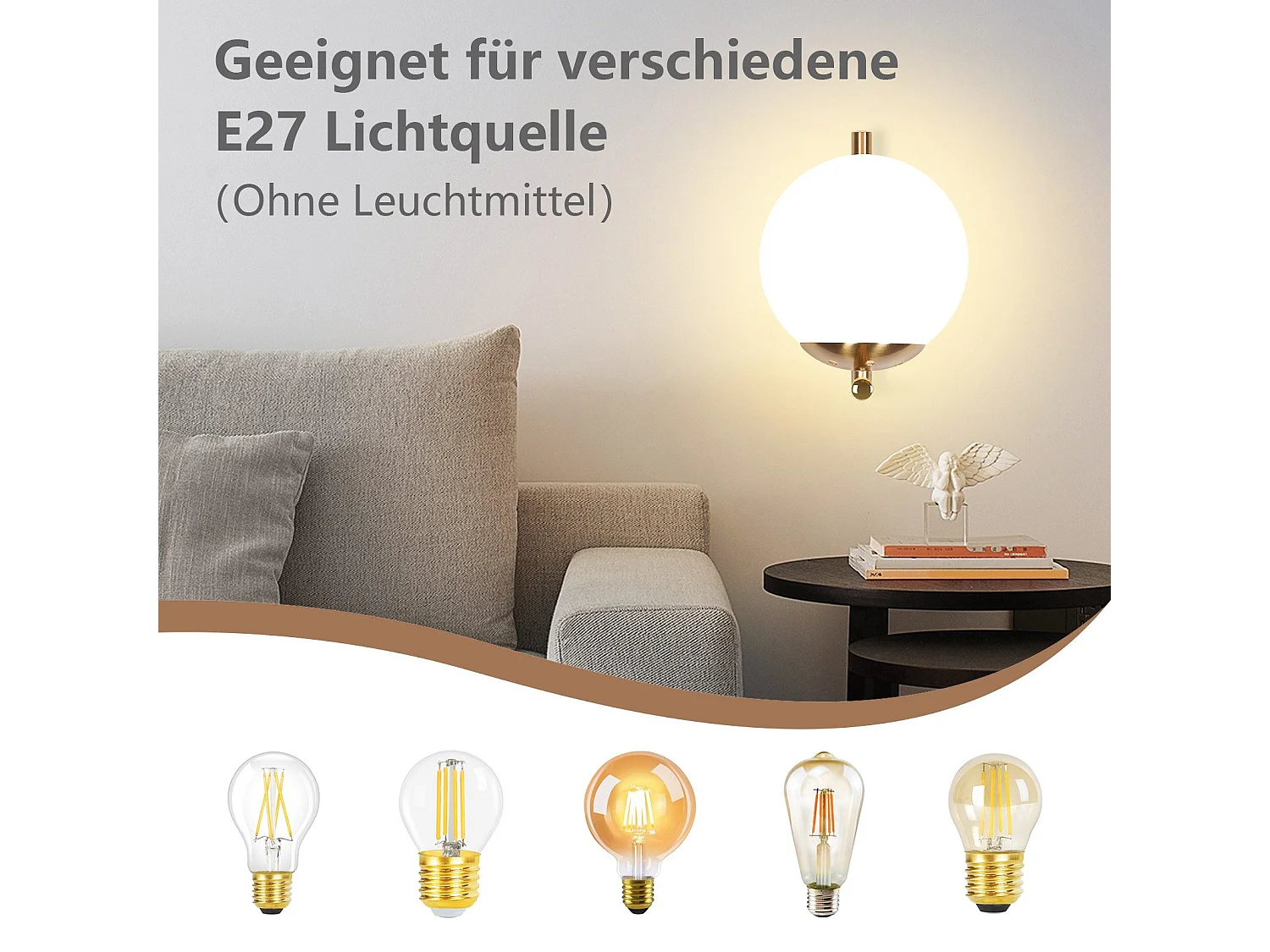 NETTLIFE Applique murale vintage boule de verre dorée E27 lampe murale d'intérieur chambre escalier