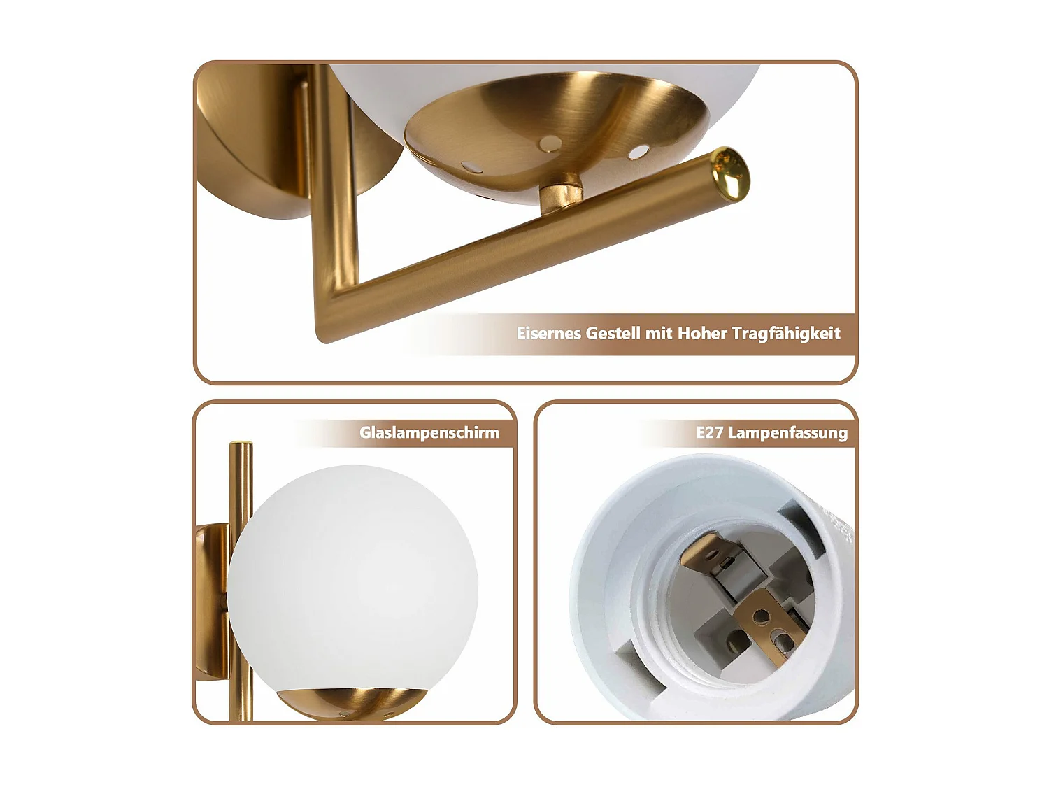 NETTLIFE Applique murale vintage boule de verre dorée E27 lampe murale d'intérieur chambre escalier