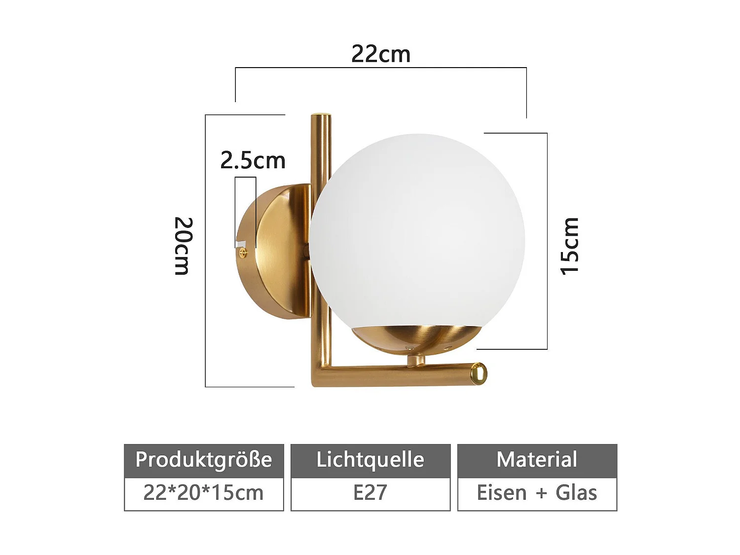 NETTLIFE Applique murale vintage boule de verre dorée E27 lampe murale d'intérieur chambre escalier