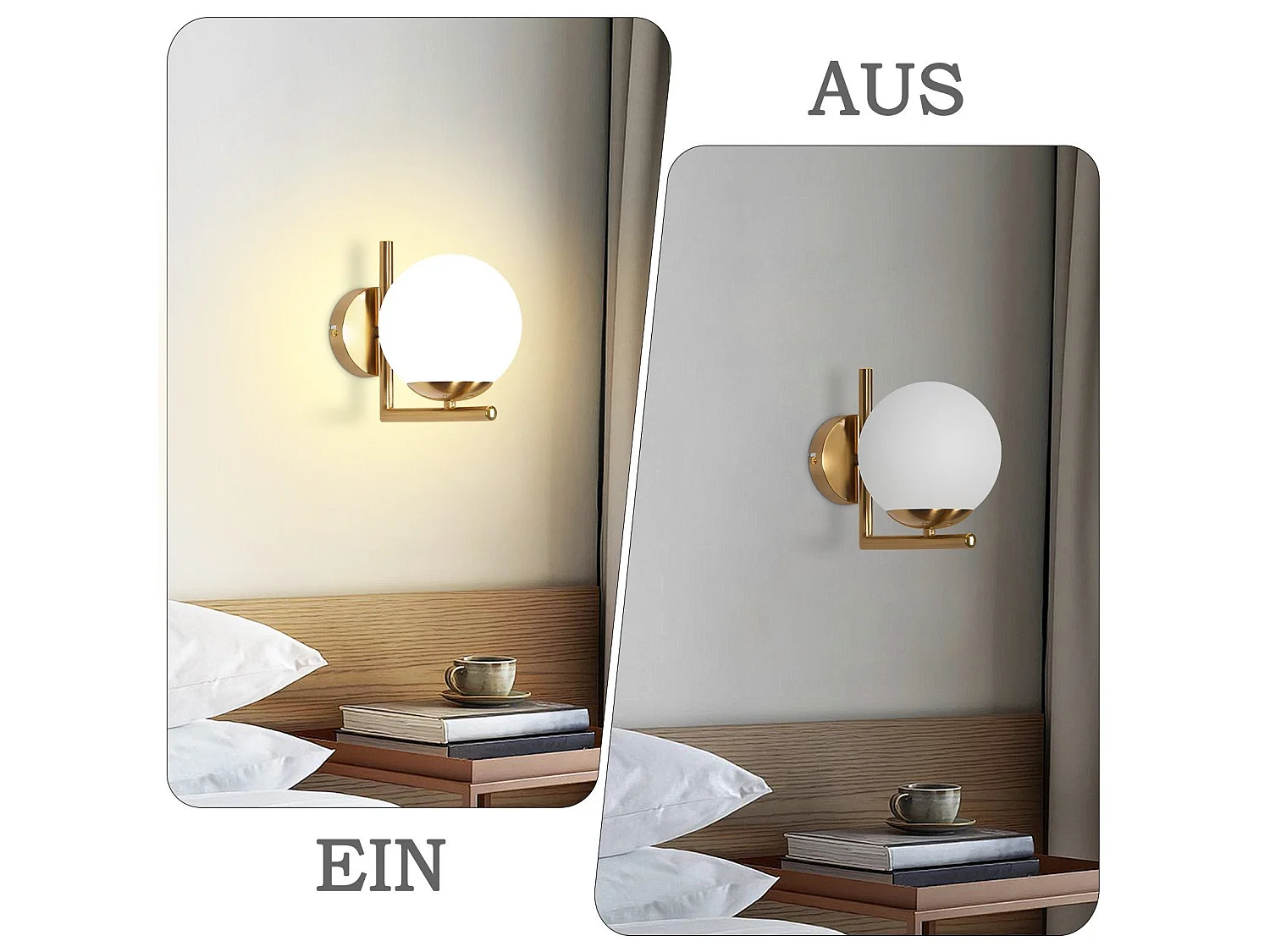NETTLIFE Vintage Wandleuchte Goldene Glaskugel E27 Innenwandlampe Schlafzimmer Treppenhaus