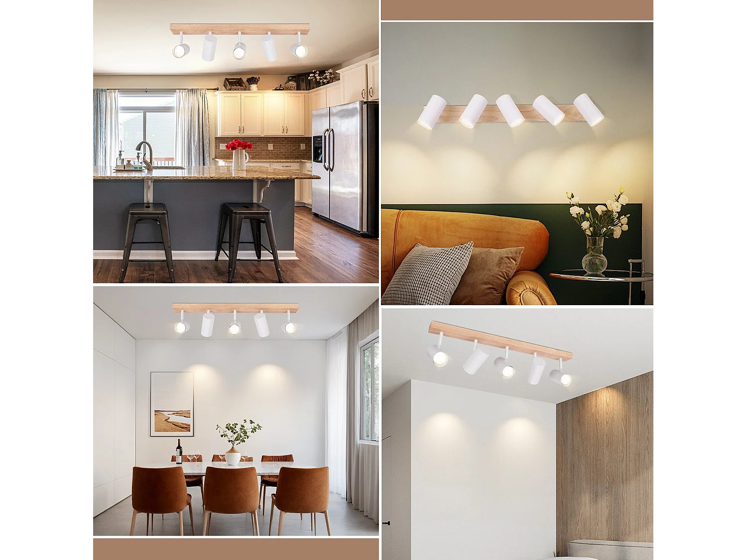 NETTLIFE Reflektor sufitowy 5 płomieni Biały Drewno Vintage GU10 Regulowany 350°