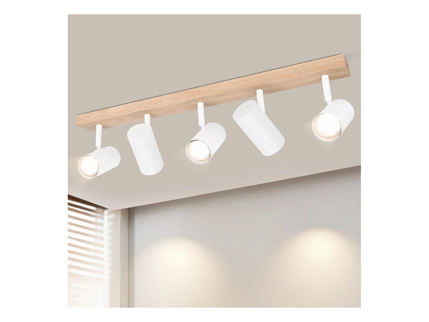 NETTLIFE Spot de Plafond 5 Flammes Bois Blanc Vintage GU10 Orientable 350°