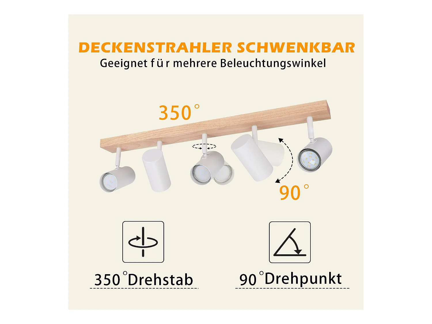NETTLIFE Deckenstrahler 5 flammig weiß Holz Vintage GU10 schwenkbar 350°
