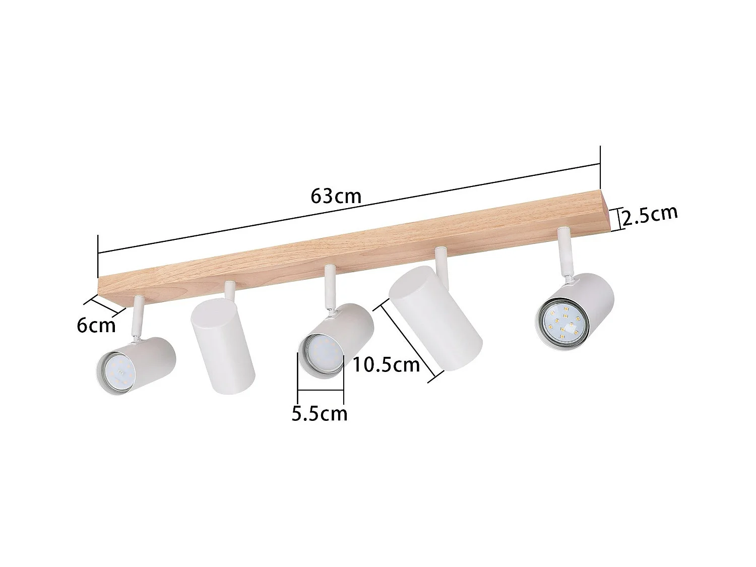 NETTLIFE Deckenstrahler 5 flammig weiß Holz Vintage GU10 schwenkbar 350°