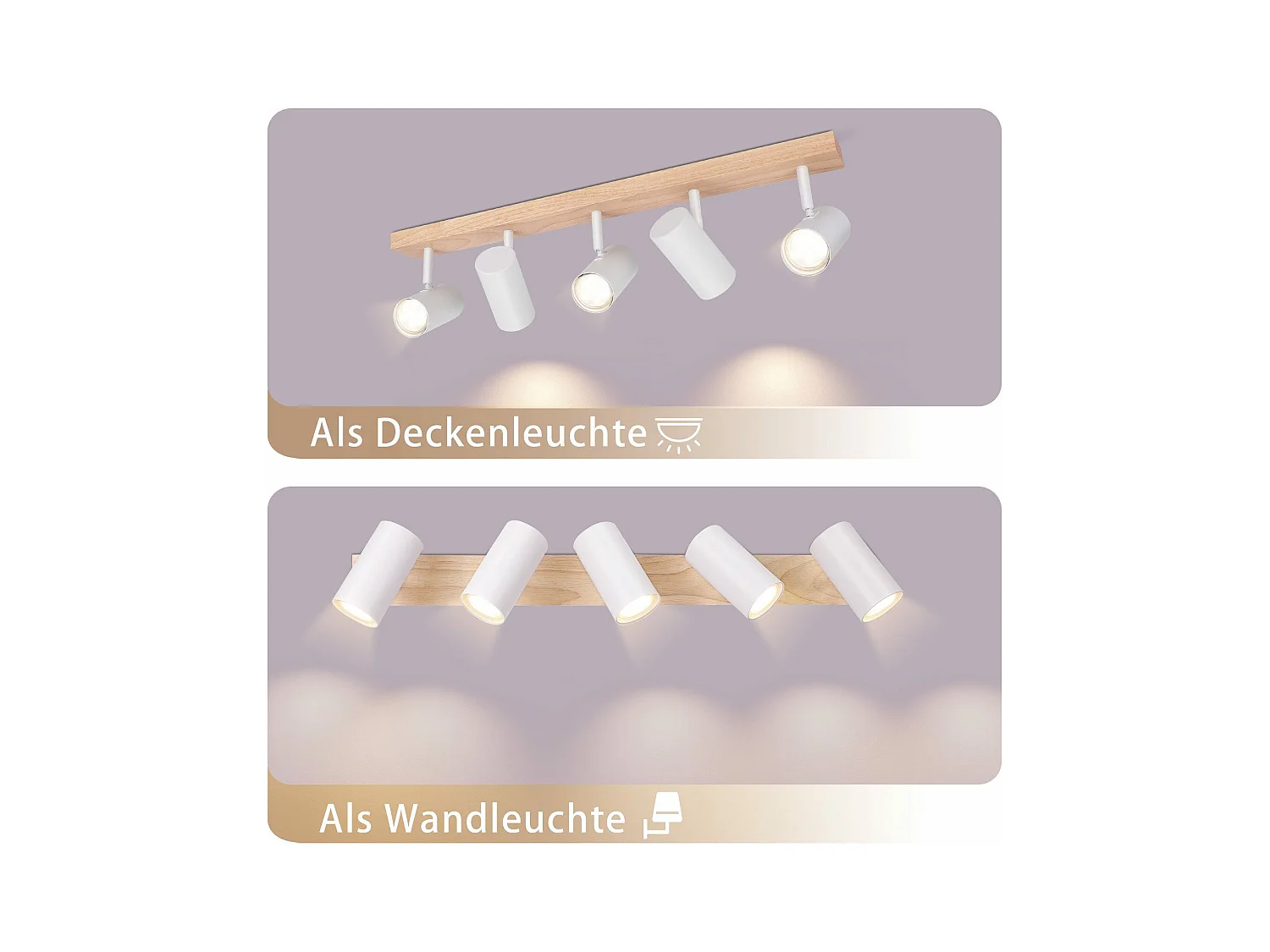 NETTLIFE Deckenstrahler 5 flammig weiß Holz Vintage GU10 schwenkbar 350°