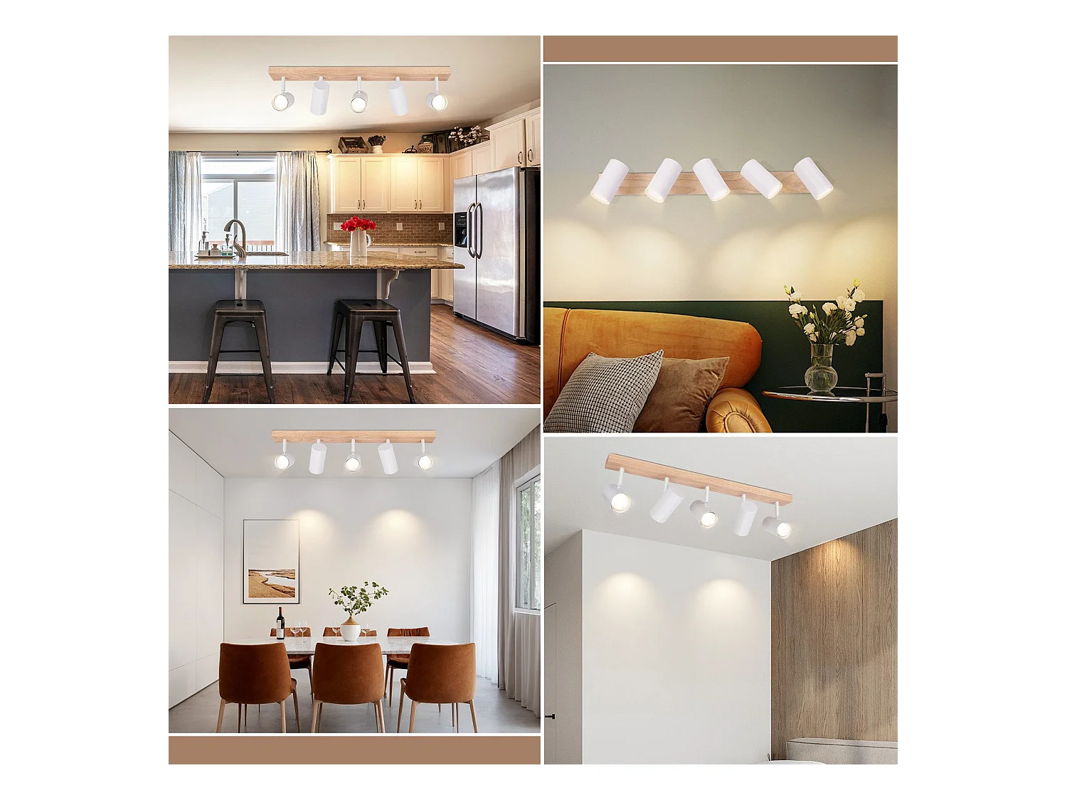 NETTLIFE Deckenstrahler 5 flammig weiß Holz Vintage GU10 schwenkbar 350°