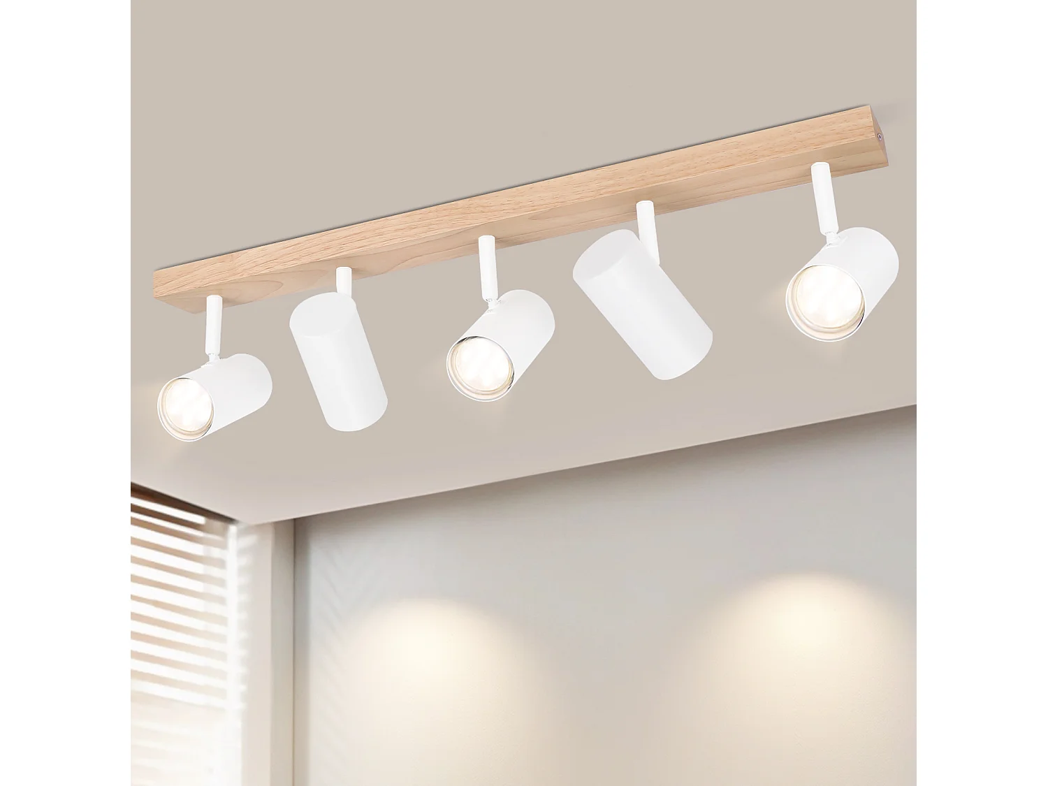 NETTLIFE Plafondspot 5 Vlammen Wit Hout Vintage GU10 Verstelbaar 350°