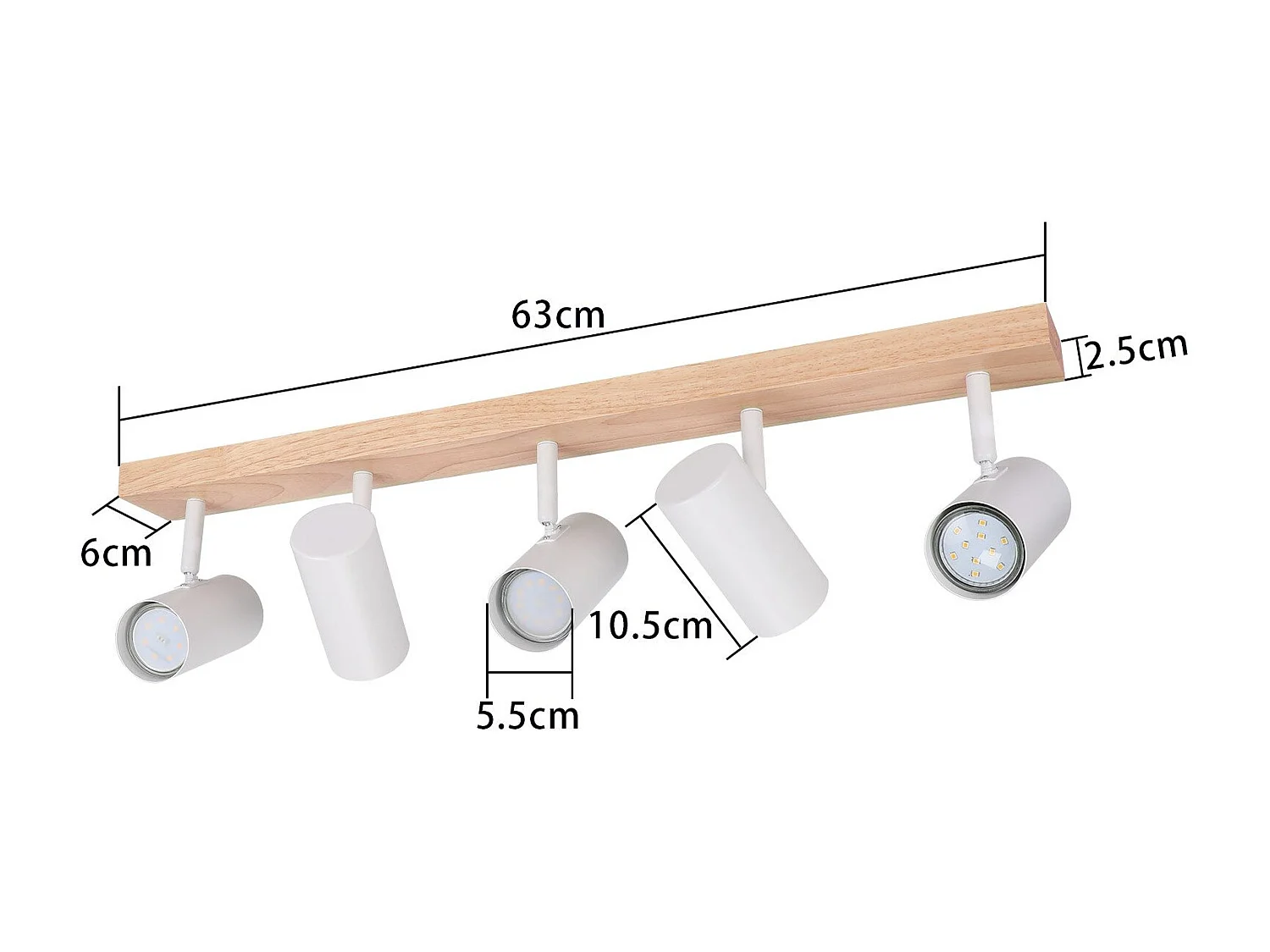 NETTLIFE Spot de Plafond 5 Flammes Bois Blanc Vintage GU10 Orientable 350°