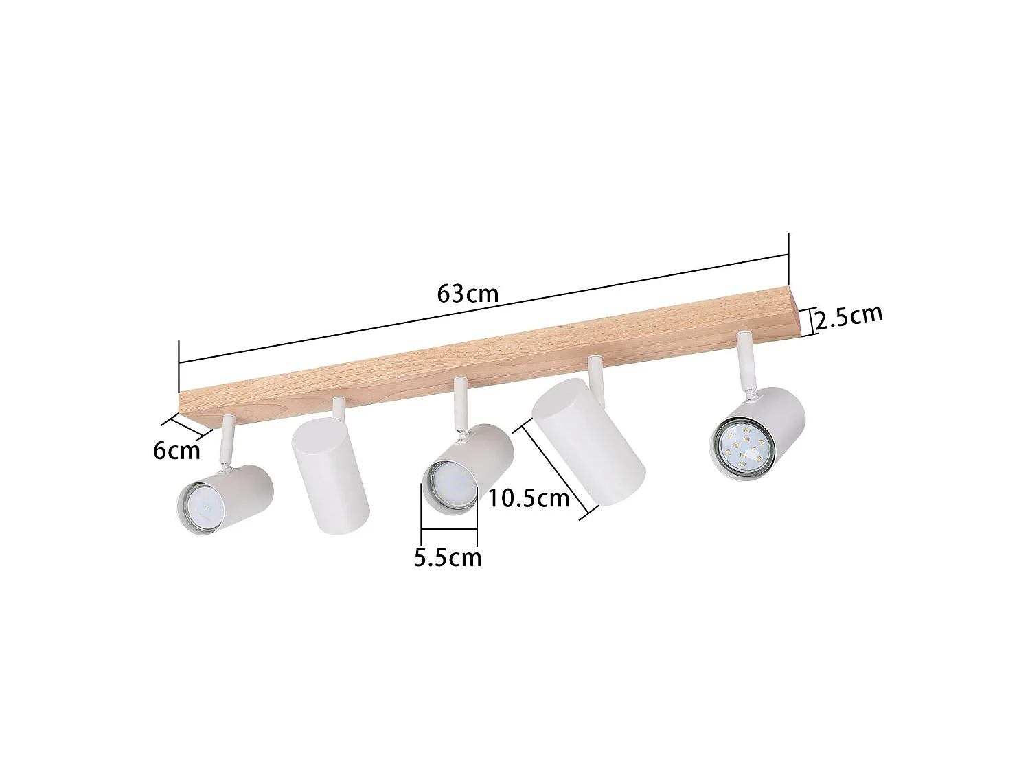 Nettlife Spot de Plafond 5 Flammes Bois Blanc Vintage GU10 Orientable 350° – Conception en bois massif – Très flexible – Utilisation multi-scènes