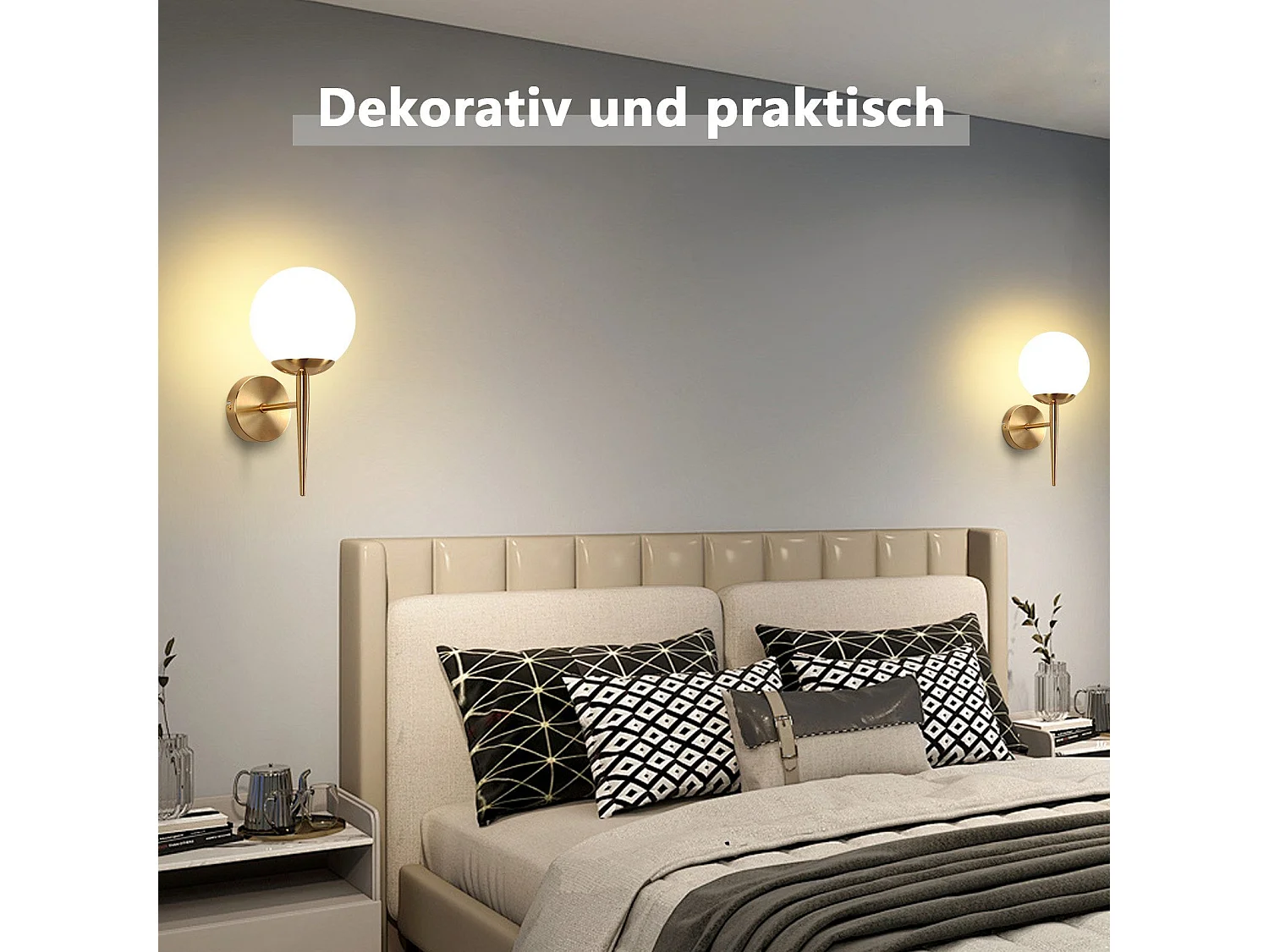 NETTLIFE Applique murale vintage boule de verre dorée E27 lampe murale d'intérieur chambre escalier