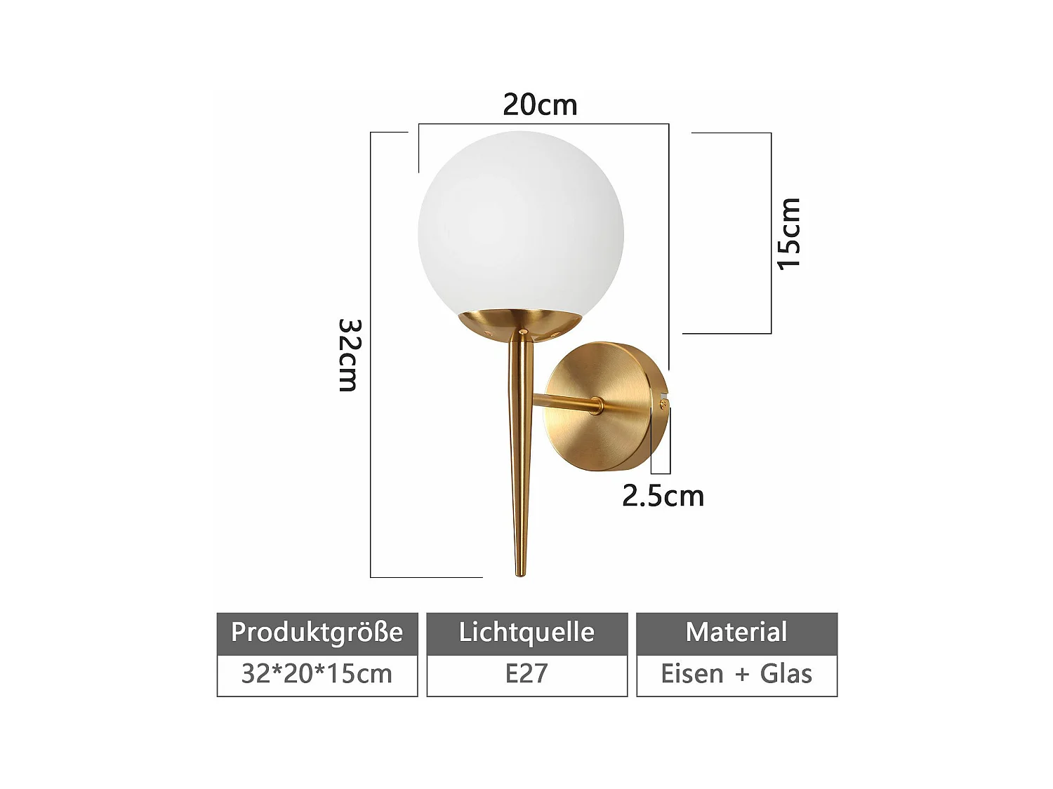 NETTLIFE Applique murale vintage boule de verre dorée E27 lampe murale d'intérieur chambre escalier