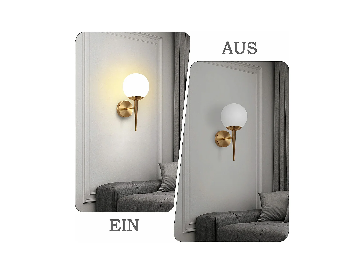 NETTLIFE Applique murale vintage boule de verre dorée E27 lampe murale d'intérieur chambre escalier