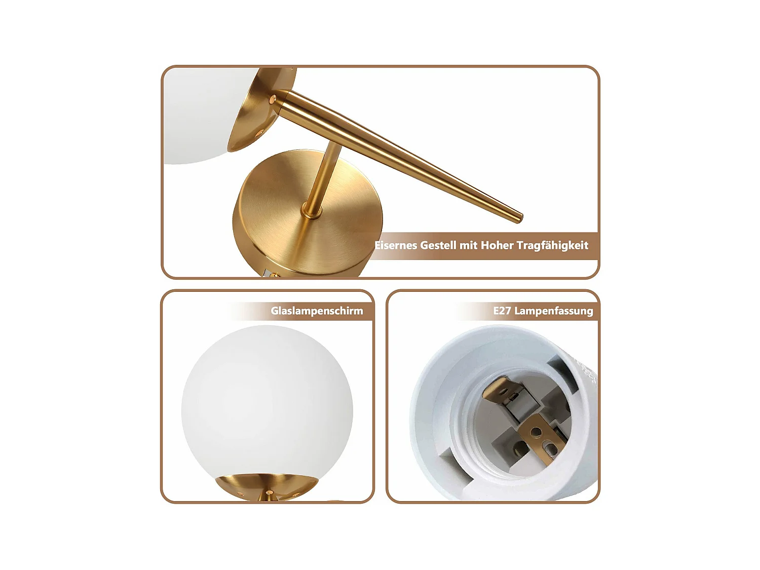 NETTLIFE Applique murale vintage boule de verre dorée E27 lampe murale d'intérieur chambre escalier