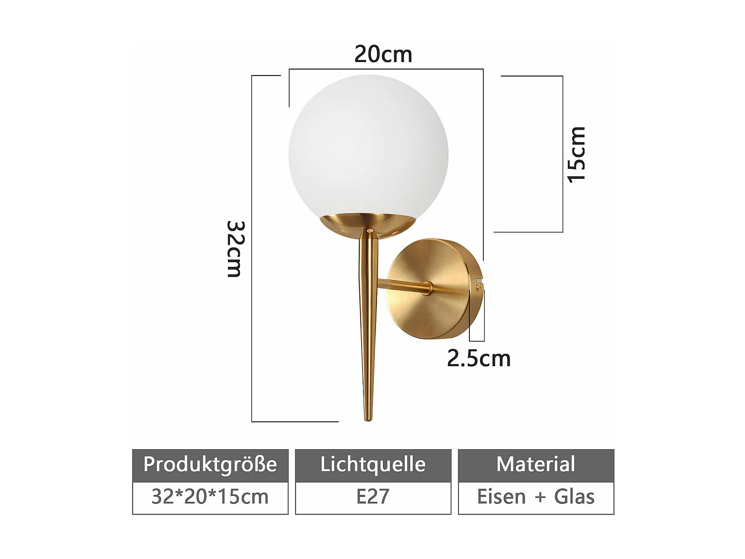 NETTLIFE Vintage Wandlamp Gouden Glazen Bol E27 Binnen Wandlamp Slaapkamer Trap