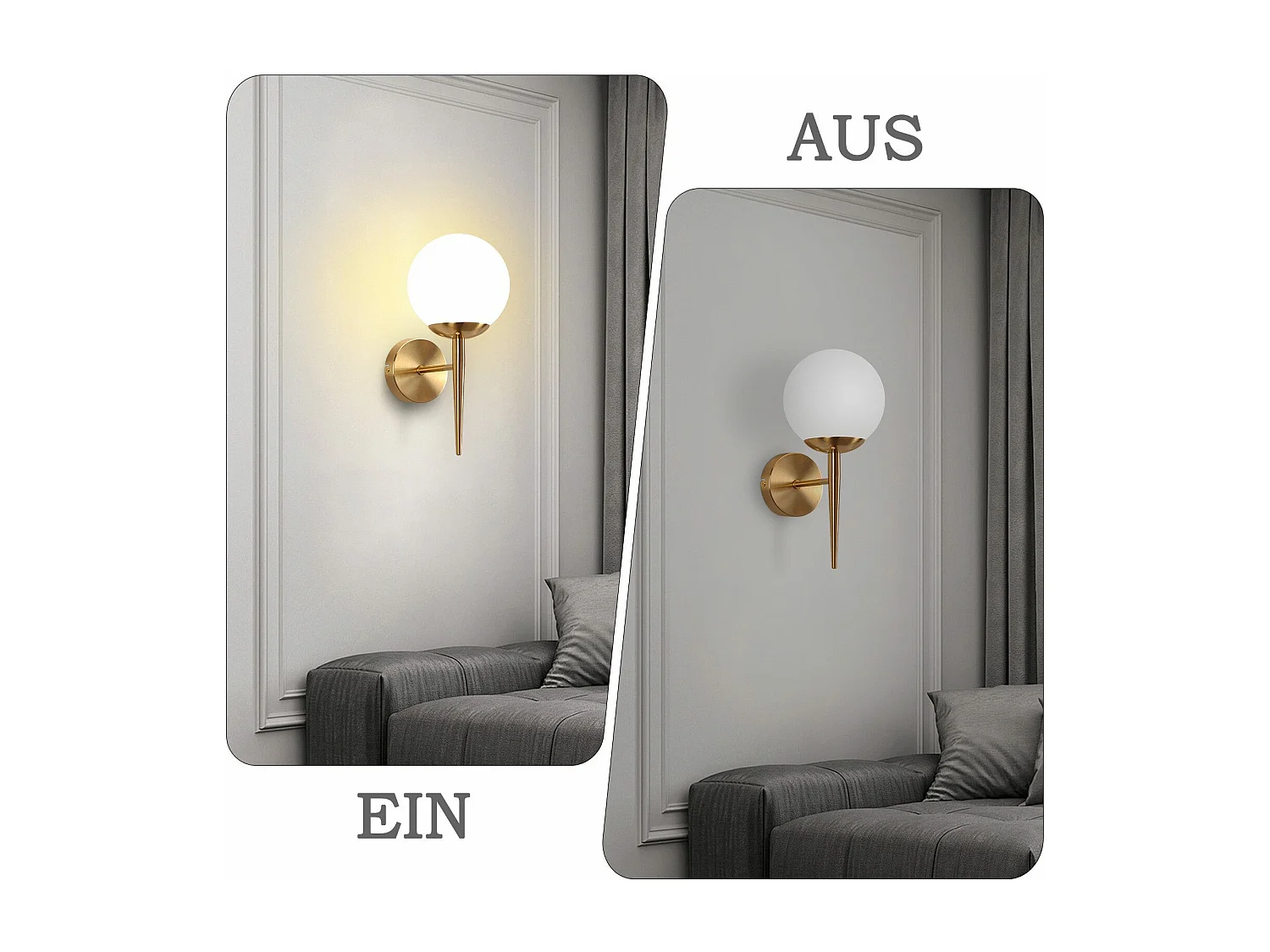 NETTLIFE Vintage Wandlamp Gouden Glazen Bol E27 Binnen Wandlamp Slaapkamer Trap