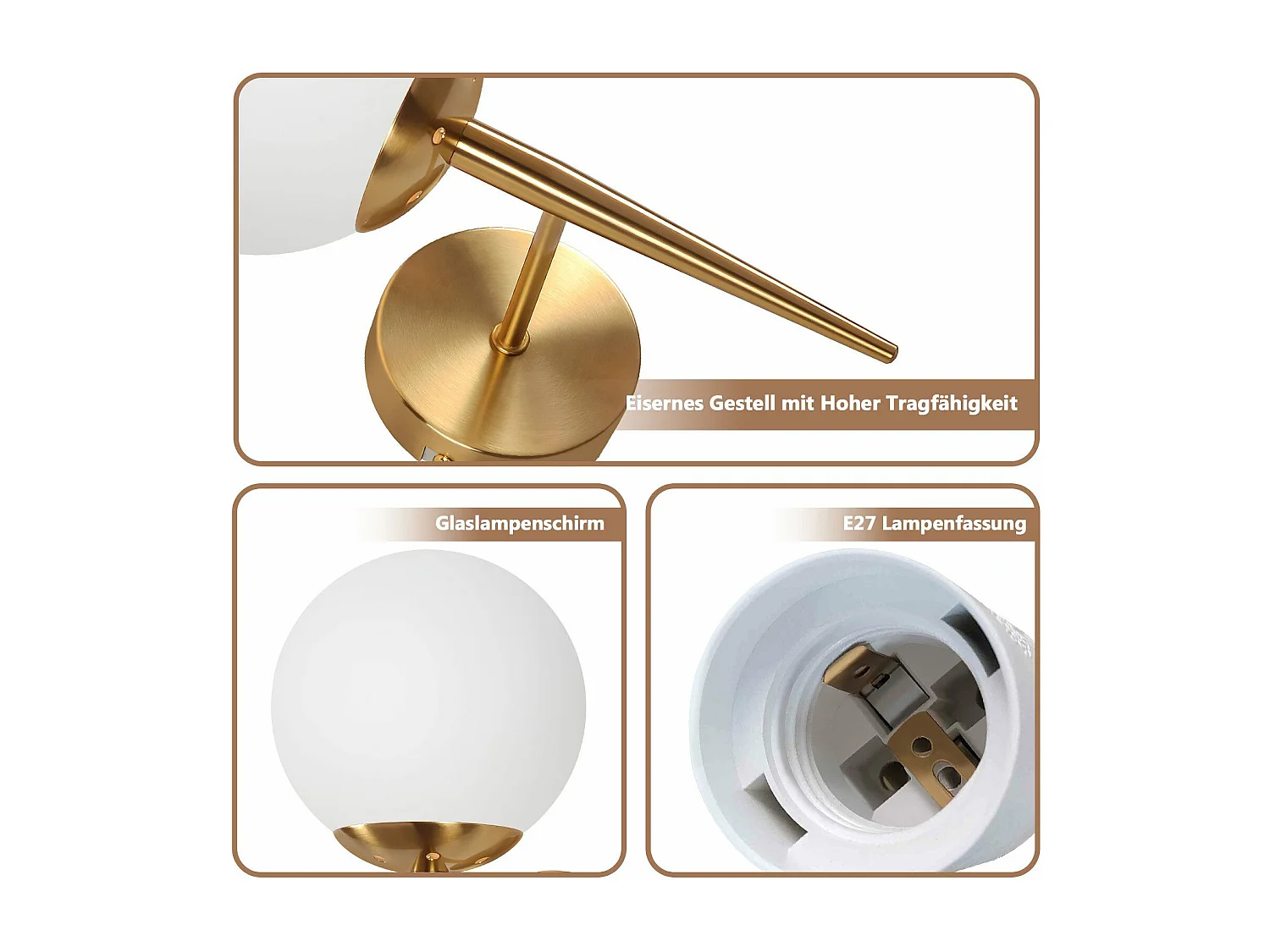 NETTLIFE Vintage Wandlamp Gouden Glazen Bol E27 Binnen Wandlamp Slaapkamer Trap