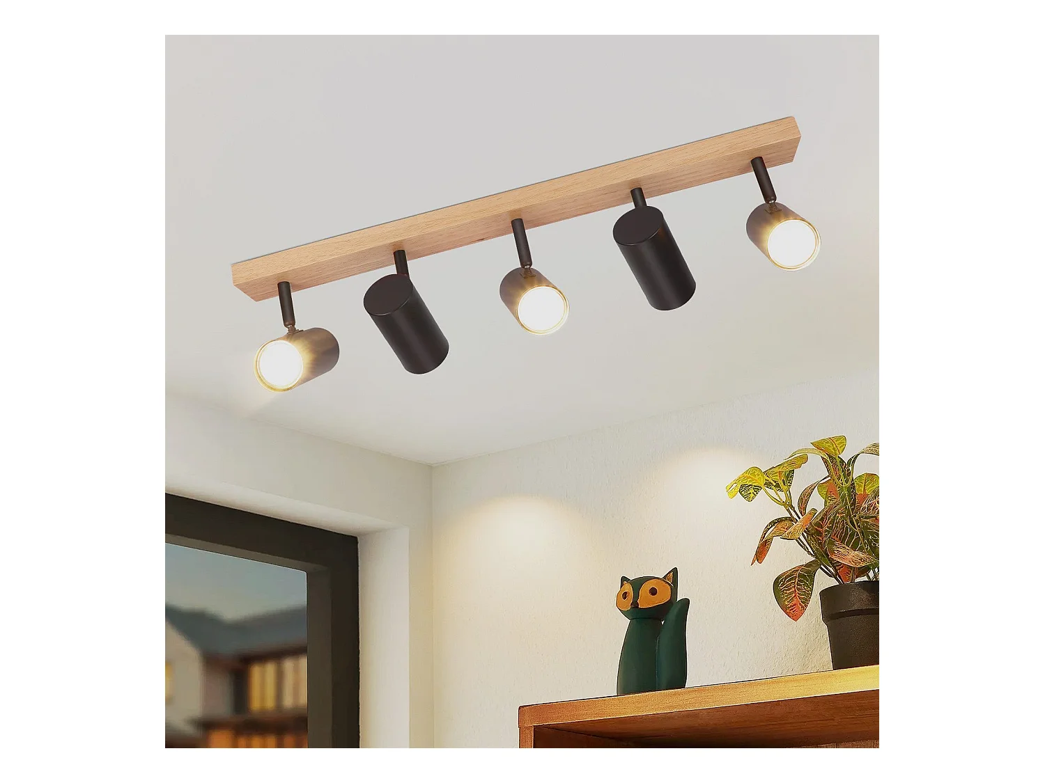NETTLIFE Spot de Plafond 5 Flammes Bois Noir Vintage GU10 Orientable 350°
