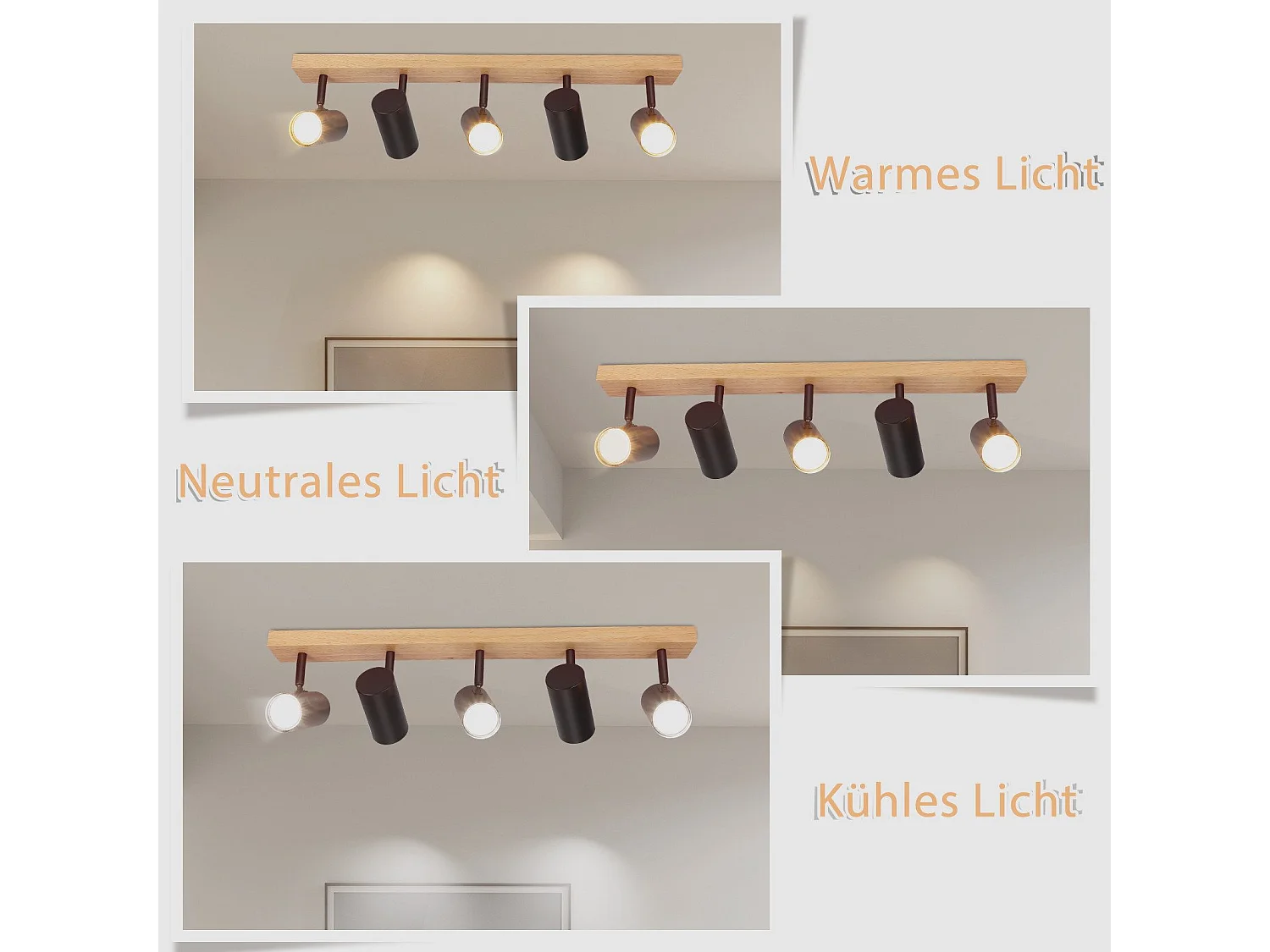 NETTLIFE 5-płomieniowy reflektor sufitowy czarny drewno vintage GU10 regulowany 350°