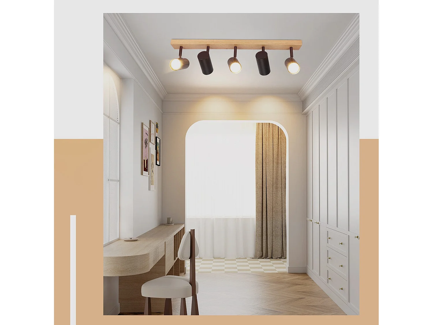 NETTLIFE 5-płomieniowy reflektor sufitowy czarny drewno vintage GU10 regulowany 350°