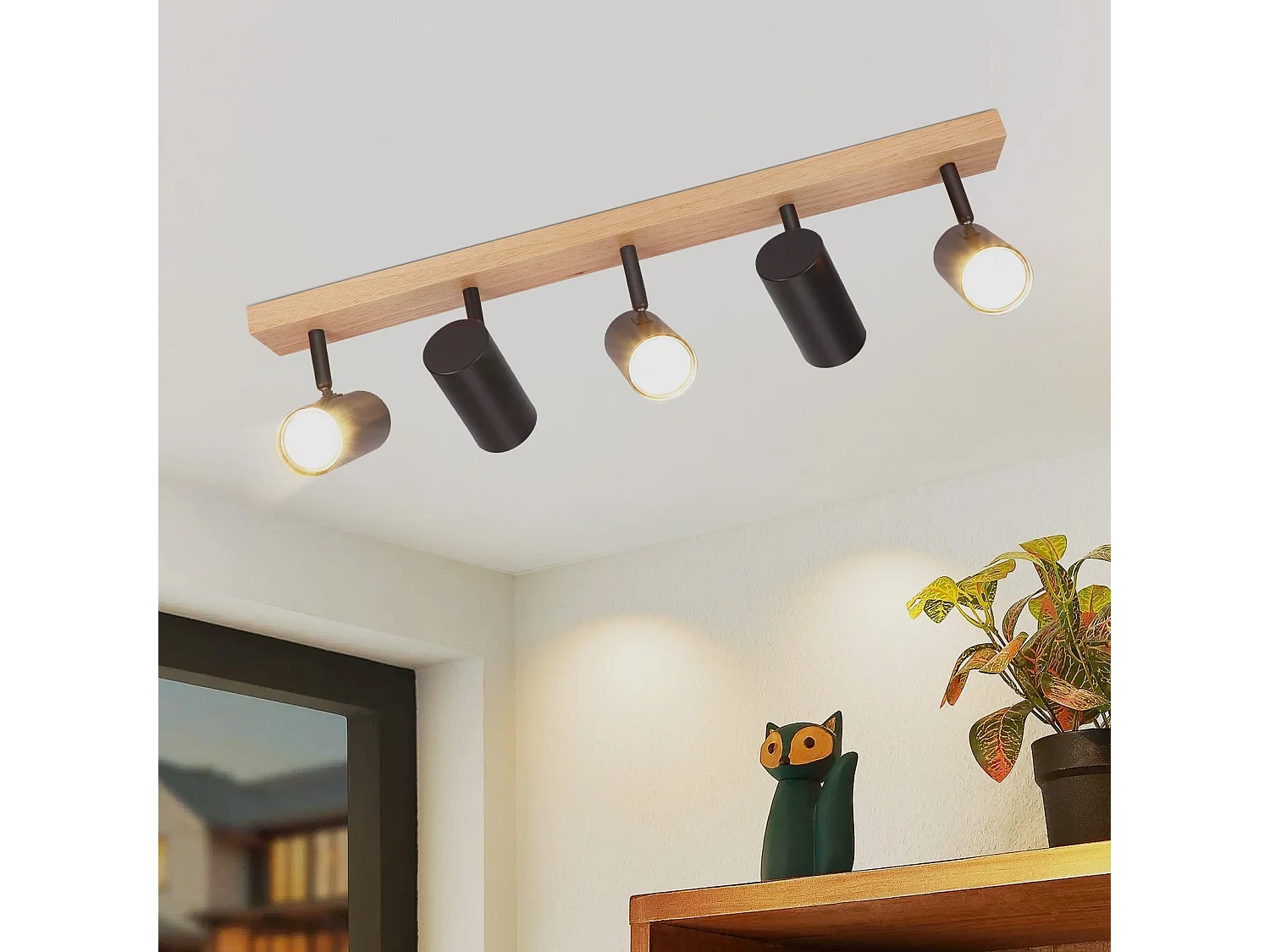 NETTLIFE Spot de Plafond 5 Flammes Bois Noir Vintage GU10 Orientable 350°