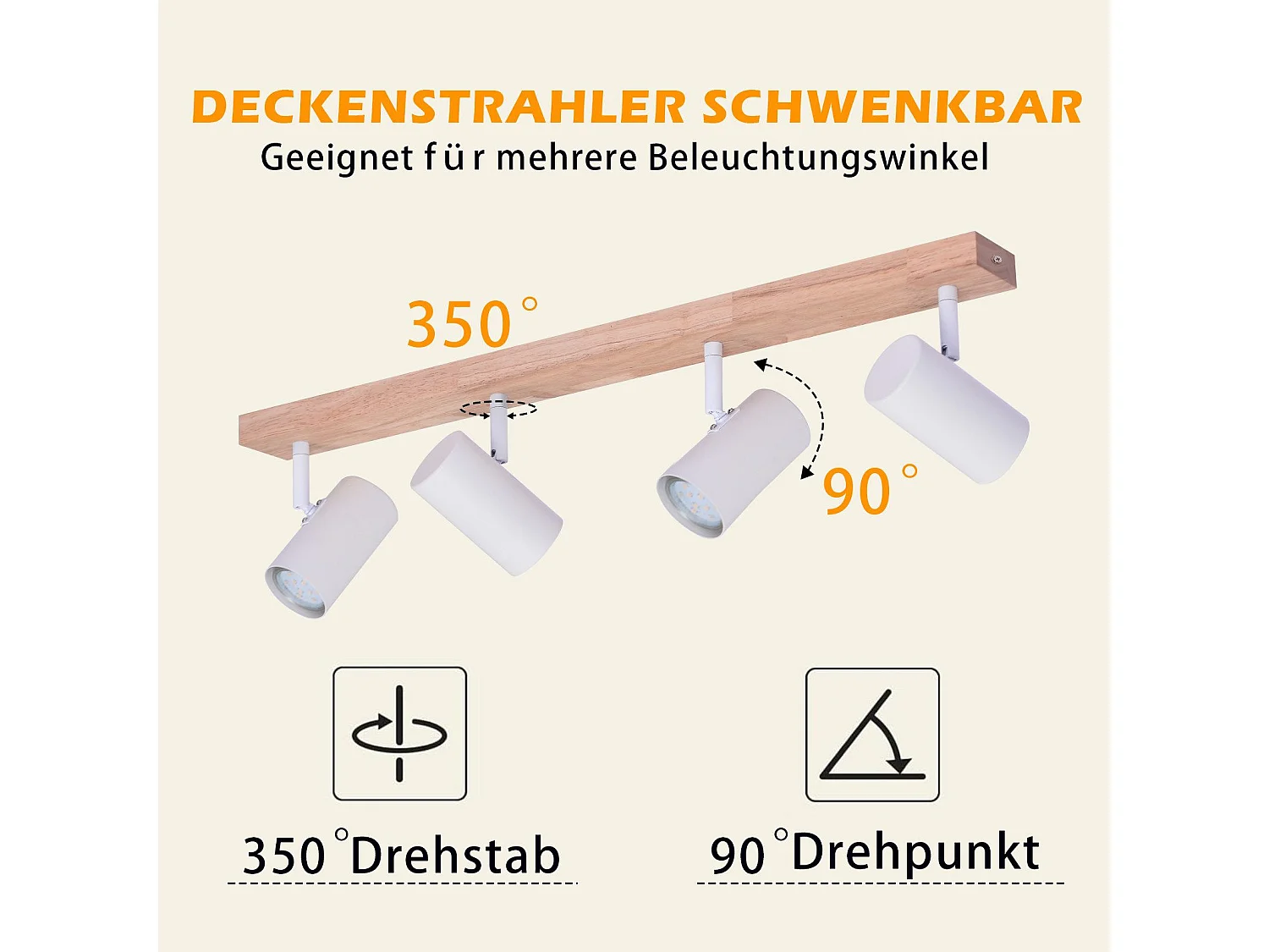 NETTLIFE 4-vlams plafondspot zwart hout vintage GU10 verstelbare plafondlamp 350° verstelbare ganglamp