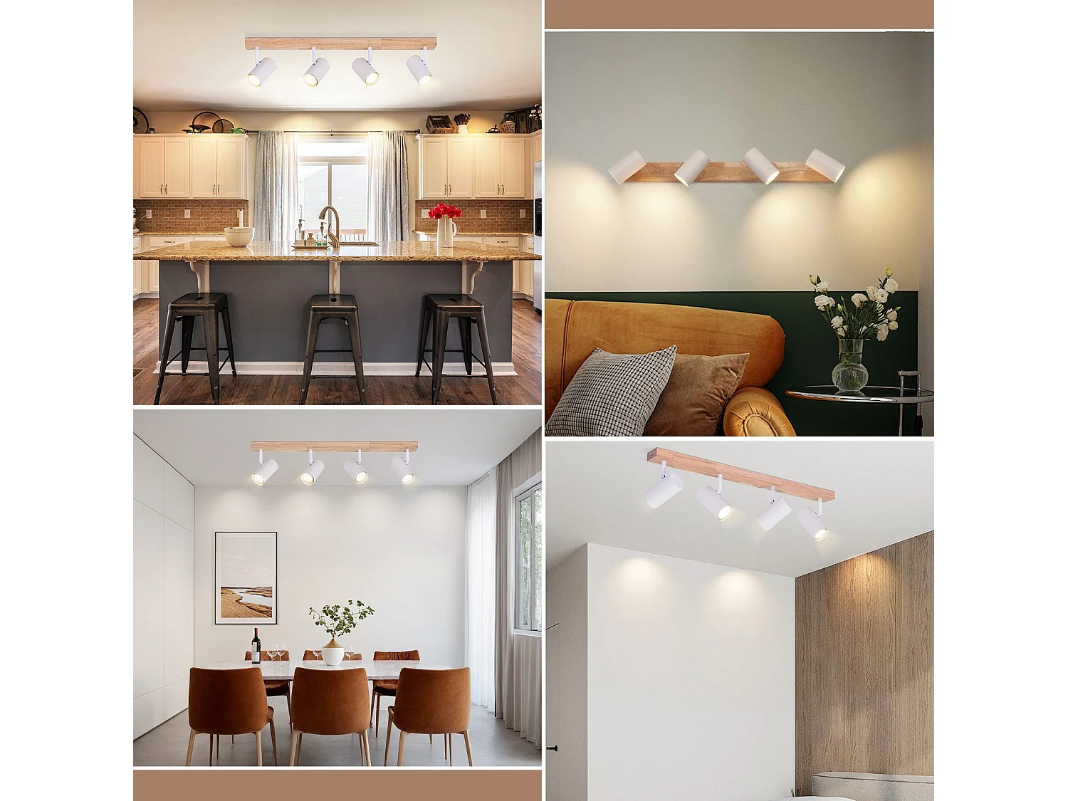 NETTLIFE 4-vlams plafondspot zwart hout vintage GU10 verstelbare plafondlamp 350° verstelbare ganglamp