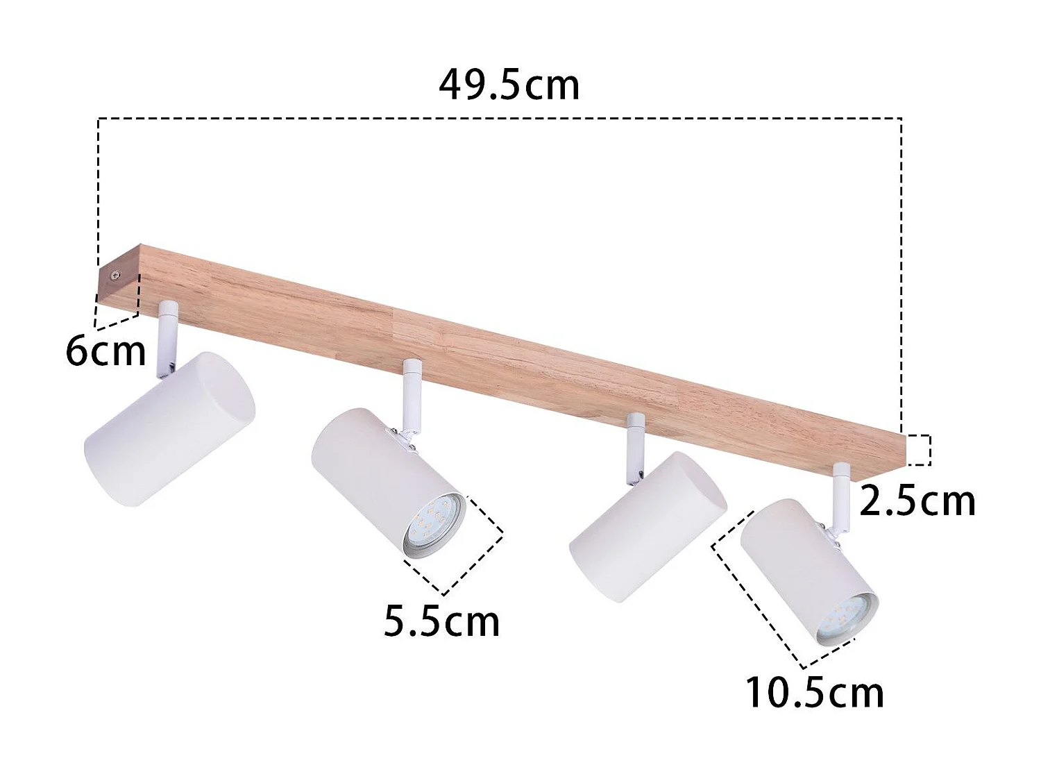 NETTLIFE Spot de plafond 4 flammes bois blanc vintage GU10 plafonnier orientable lampe de couloir orientable 350°